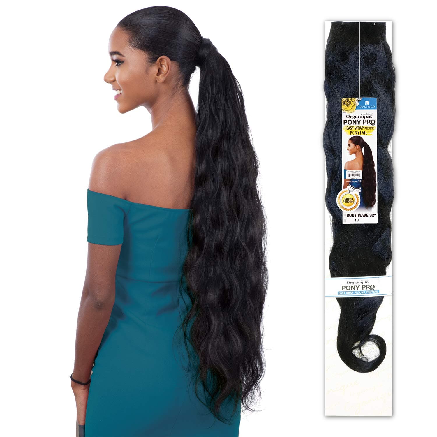 Shake-N-Go Synthetic Organique Pony Pro Ponytail - BODY WAVE 32" (1B)