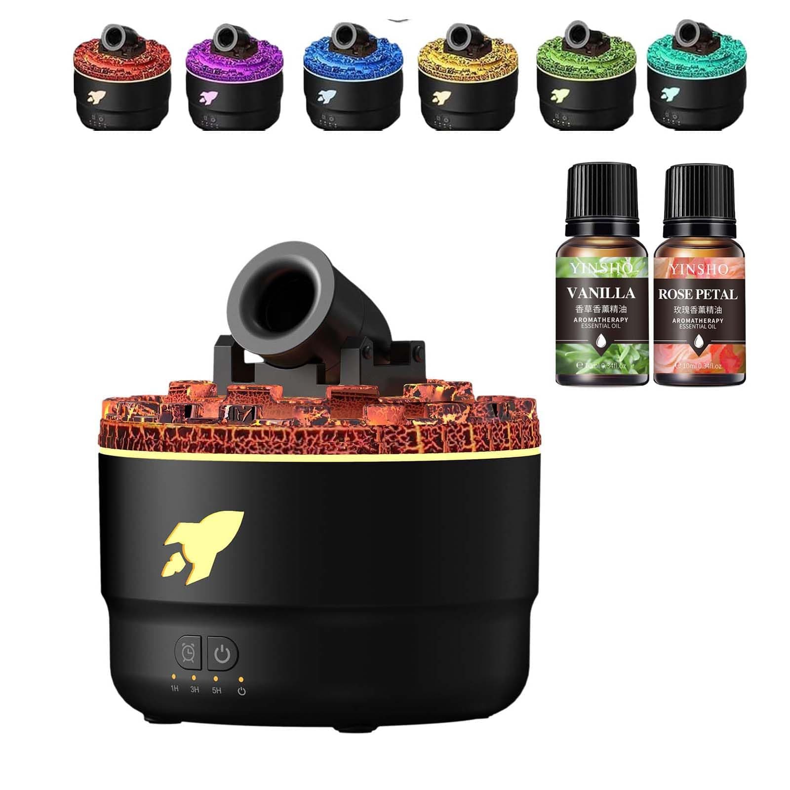 Yacriso Yellow Cane Humidifier, Cannon Blast Aroma Humidifier, Vapor Cannon Humidifier, Creative Turret Colorful Crack Aroma Humidifier, Small Humidifier with Timer, Quiet Flame Diffuser (Black)