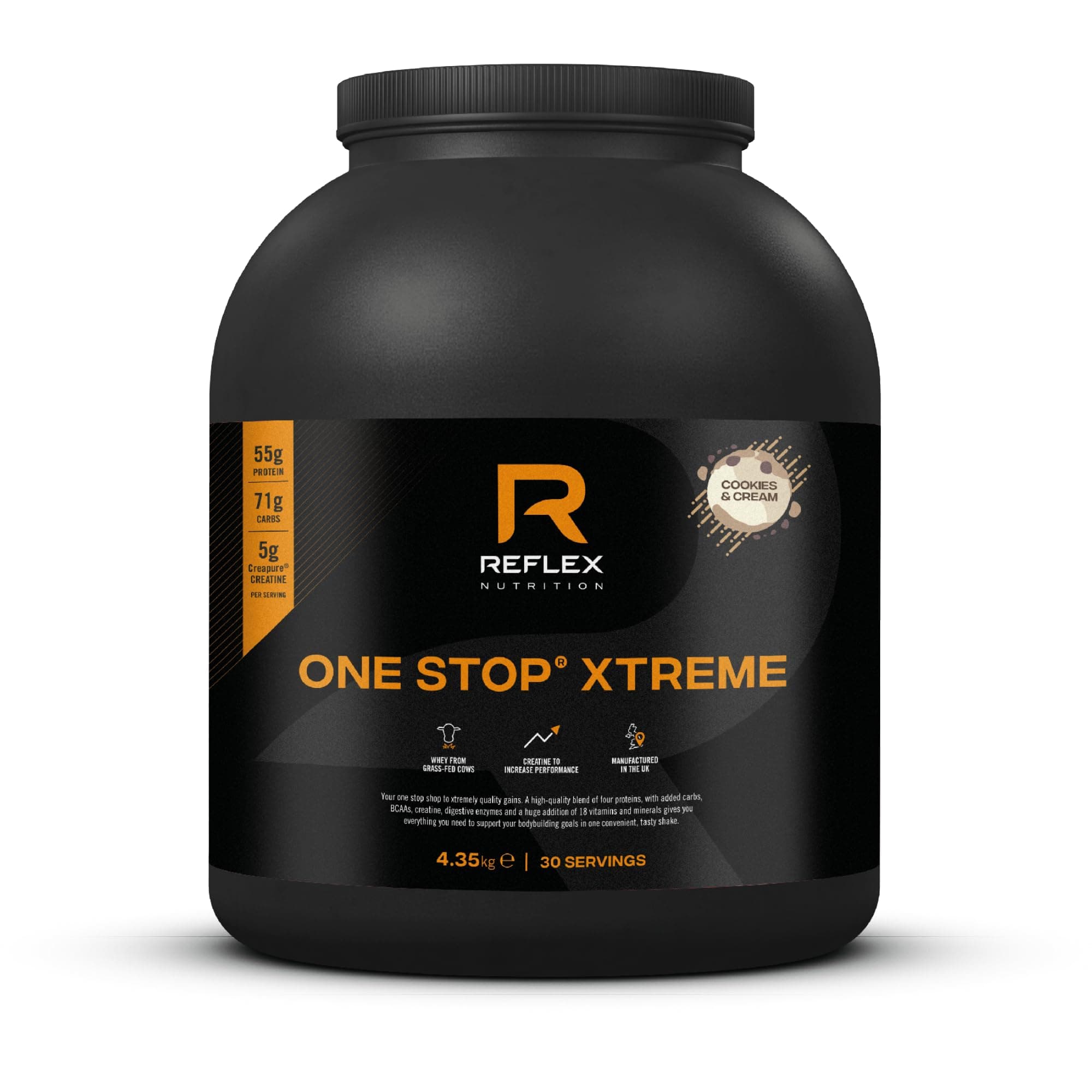 Nutrition One Stop® Xtreme - Serious Mass Gainer - All in One Protein Powder - 55g Protein, 10.3g BCAAs, 5,000mg Creatine - Muscle Building Protein Shake (Cookies & Cream, 4.35kg)