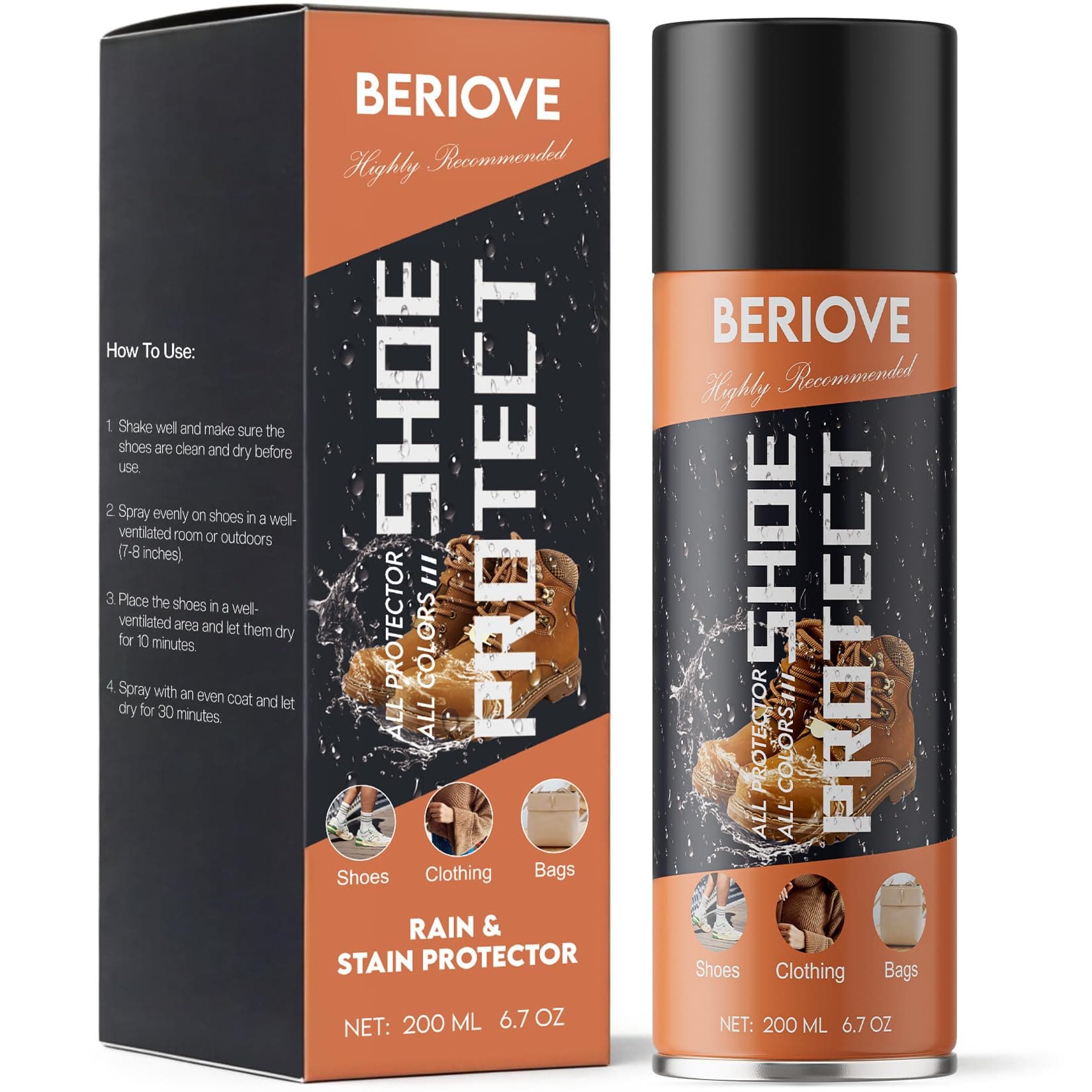 Protect Shoe Protector Spray - Rain & Stain Water Repellent - Waterproofing Spray for Leather Suede Hats 6.76 OZ