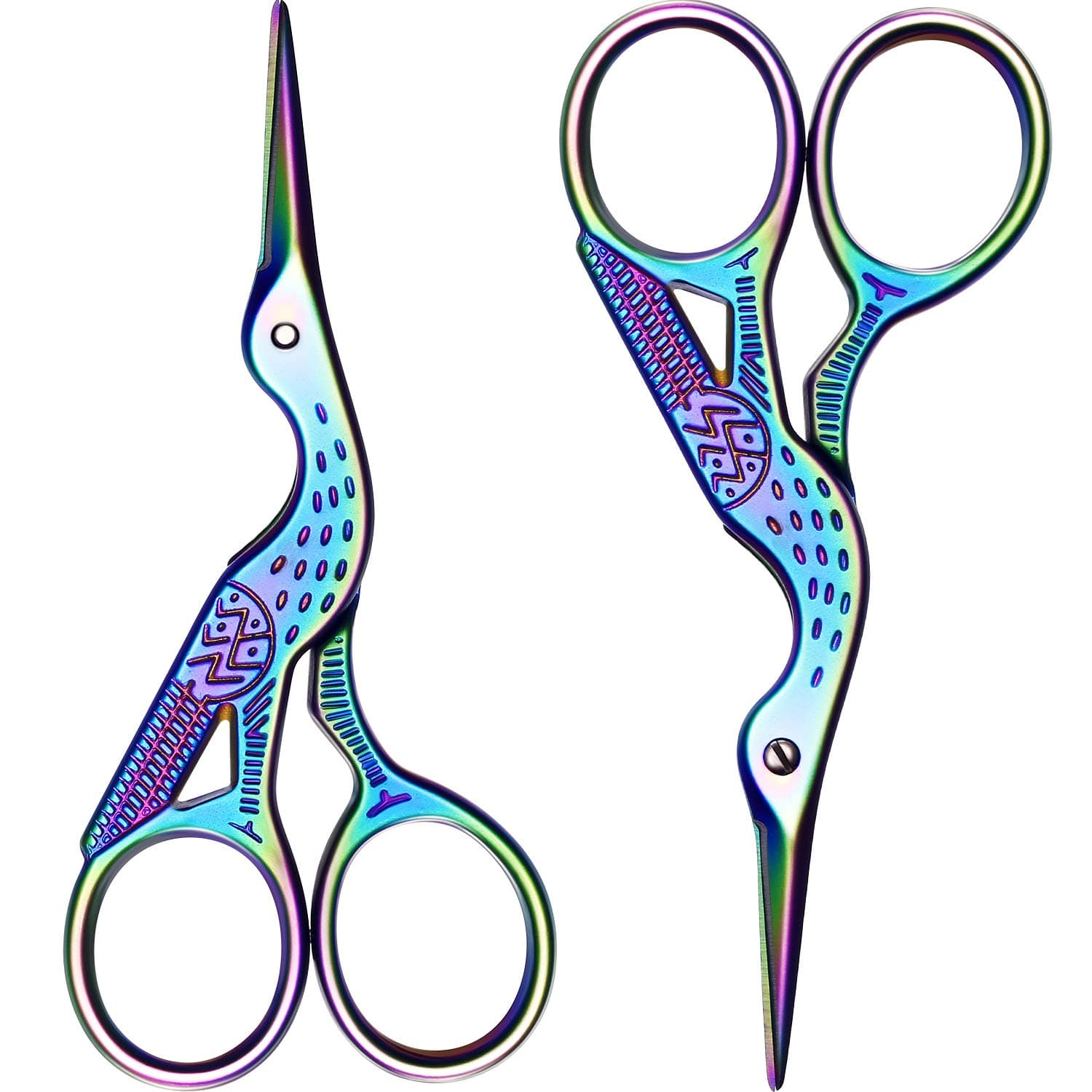 2 Pack Stork Scissors Embroidery Scissors Sewing Scissors Brow Shaping Scissors Small for Crafting, Art Work, Threading, Needlework, Stainless Steel, 3.6 Inch (Colorful)