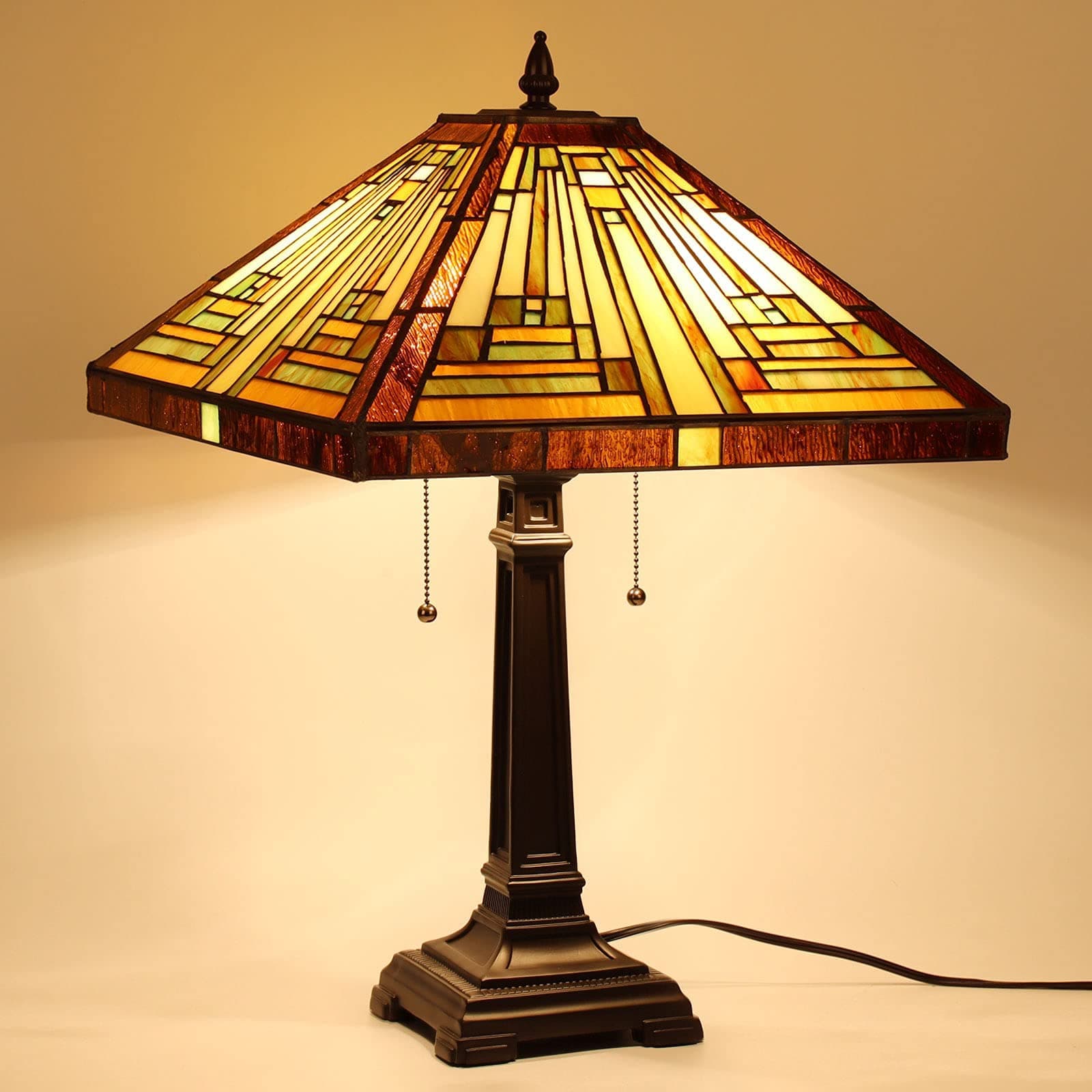 Tiffany Lamp Stained Glass Table Lamp 16X16X24 Inches Amber Brown Mission Tiffany Style Desk Lamp Decor for Bedrooms Living Room Study Home Office