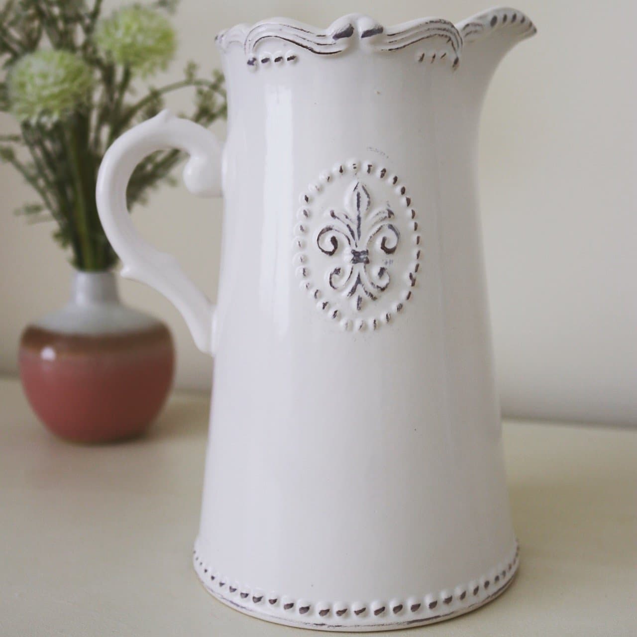 Satchville Gift Company White Fleur De Lis Ceramic Jug