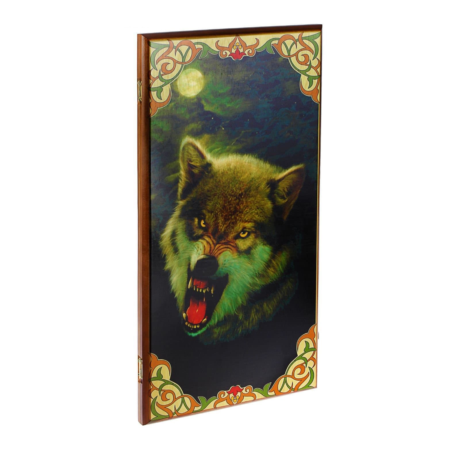 24" Wood Backgammon and Checkers Game Set Wolf