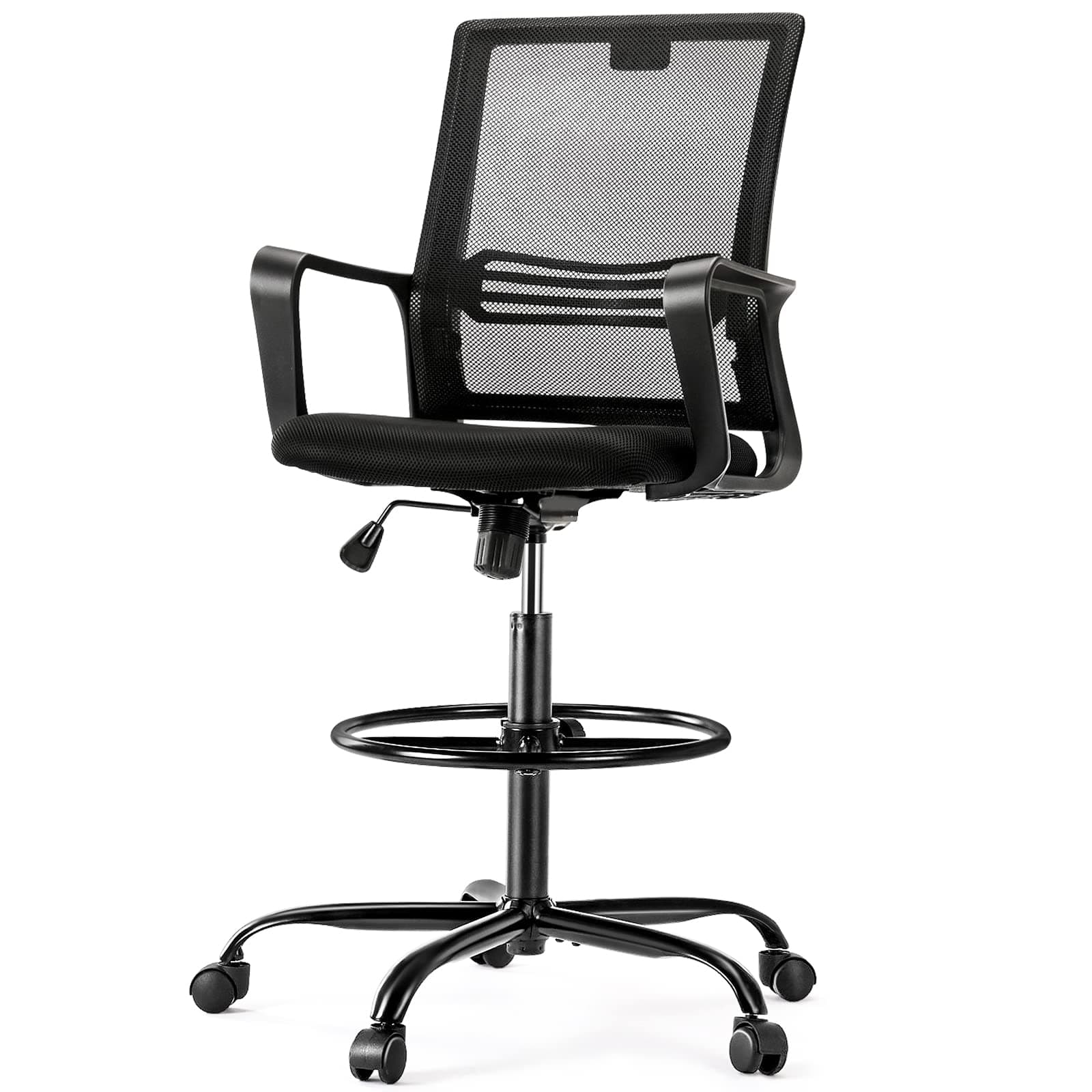 OLIXIS Drafting Chair - Tall Standing Office Desk Chair with Adjustable Foot Ring, Chair with Ergonomic Lumbar Support, Adjustable Height, Breathable Mesh