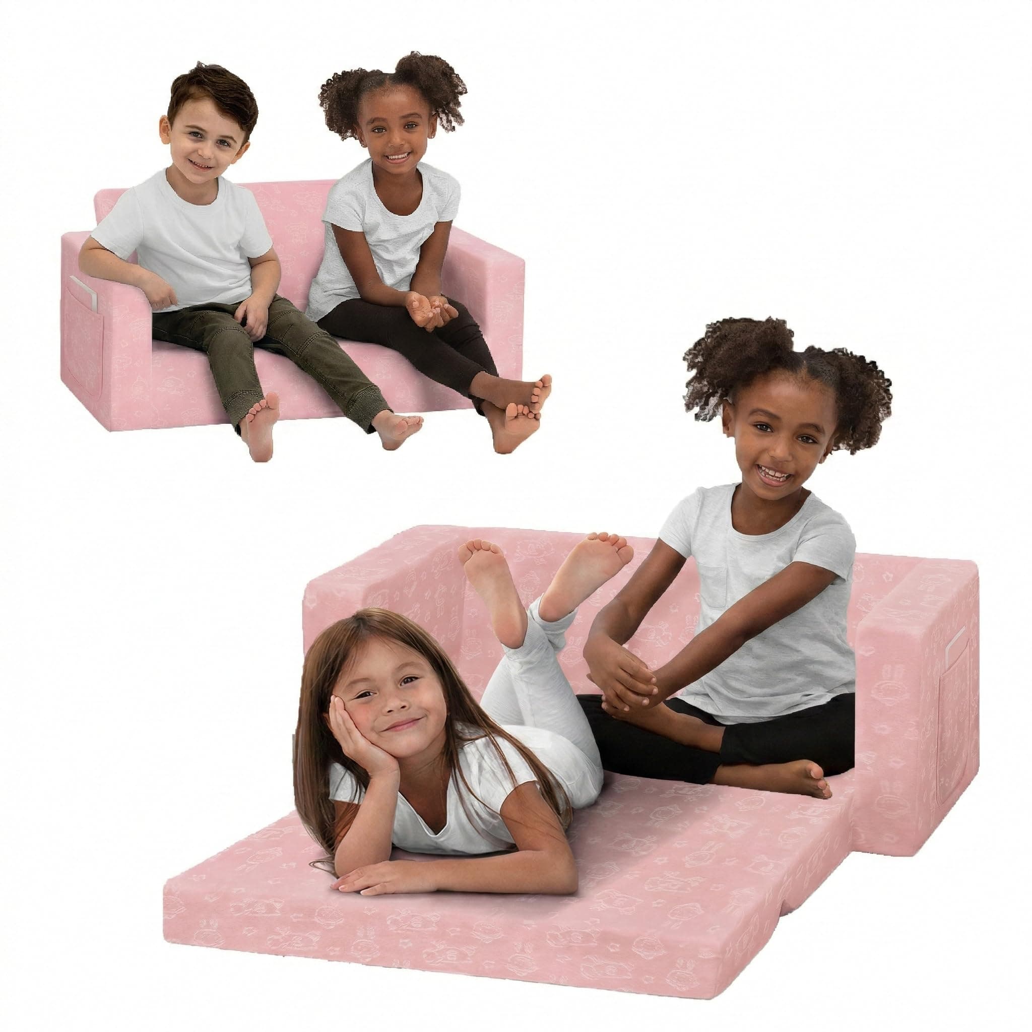 Serta Perfect Sleeper Extra Wide Convertible Sofa to Lounger, Comfy 2-in-1 Flip Open Couch/Sleeper for Kids, Pink