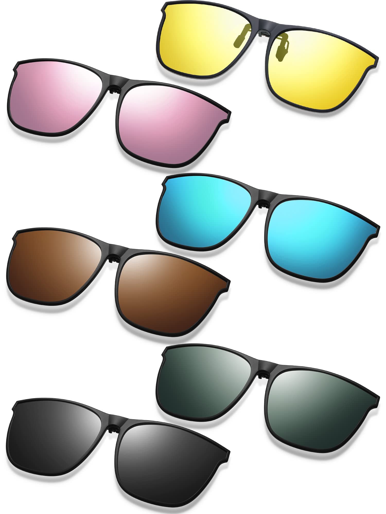 6 Pairs Large Polarized Clip on Sunglasses UV Protection Driving Clip on Sunglass Colorful Flip Frame Glasses for Women Men Eyeglasses