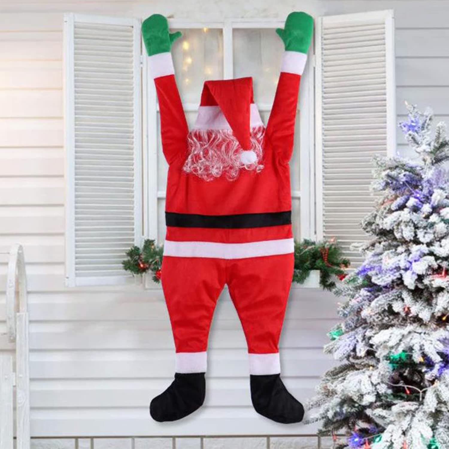 TAPIT Christmas Outdoor Decoration, Hanging Santa Claus Suit for Xmas Decor, Roof Gutter Fireplace Yard Holiday Outdoor Hanging Ornament (170cm/67in)