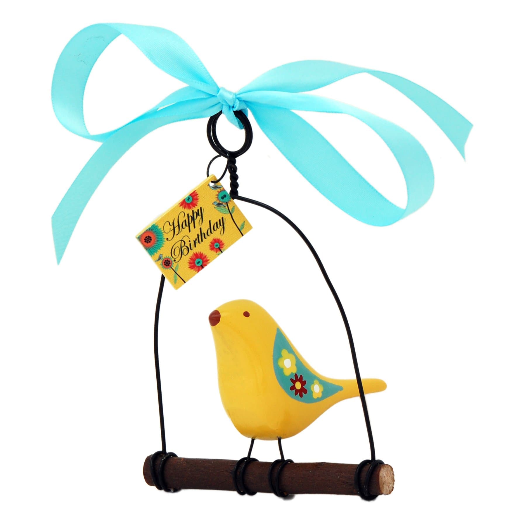 Rossos International WB4 Bird on a Swing Happy Birthday Birdhouse Ornament, 4 by 3 by 6-Inch, Set of 3