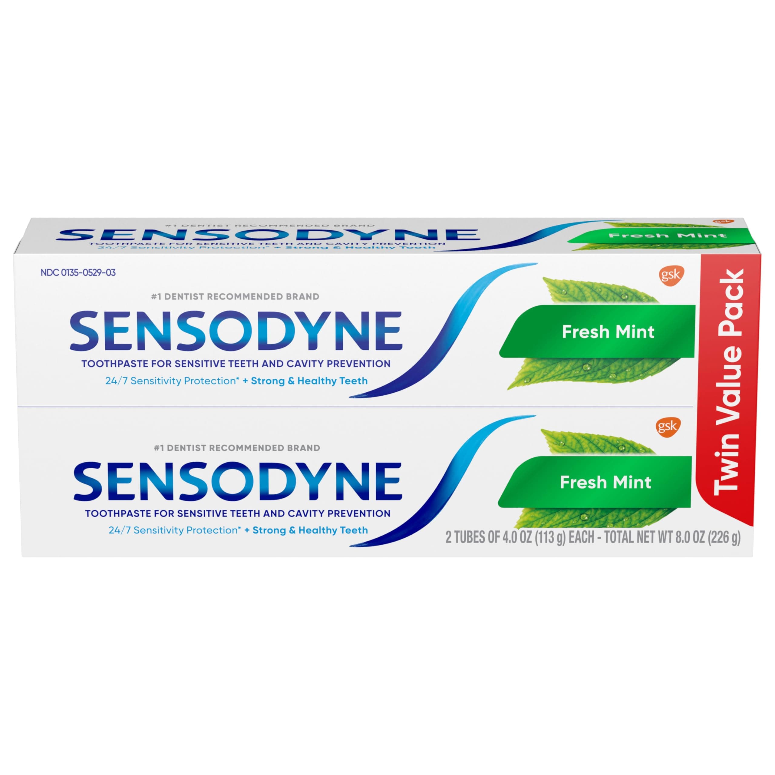 Sensodyne Maximum Strength for Sensitive Teeth With Fluriode And Cavity Proctection, Fresh Mint - 4 oz (Twin Pack)