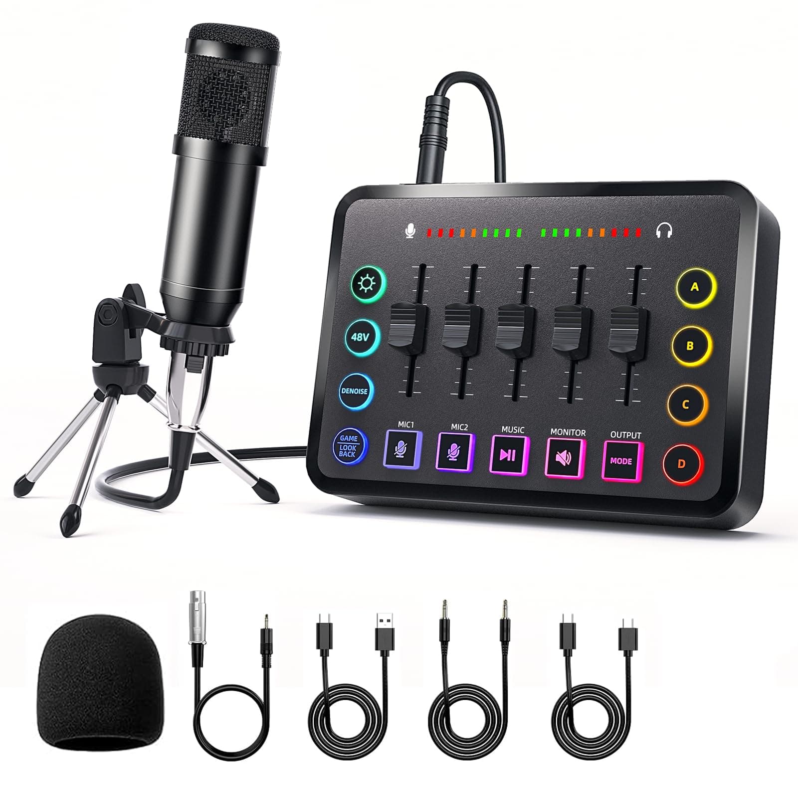 Podcast Equipment Bundle Includes Audio Mixer and BM800 Microphone, Ideal for Video Production, Live Streaming, Gaming voiceovers. Compatible with Various Operating Systems and Software