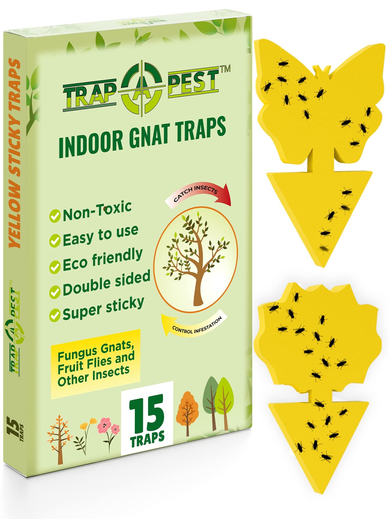 15 pcs Gnat Traps for House Indoor, Fungus Gnat Sticky Traps for Plants, Sticky Traps for Gnats - Plant Sticky Traps for Bugs, Sticky Fly Traps for Plants Trap Fungus Gnat, Fruit Fly and Other Insects