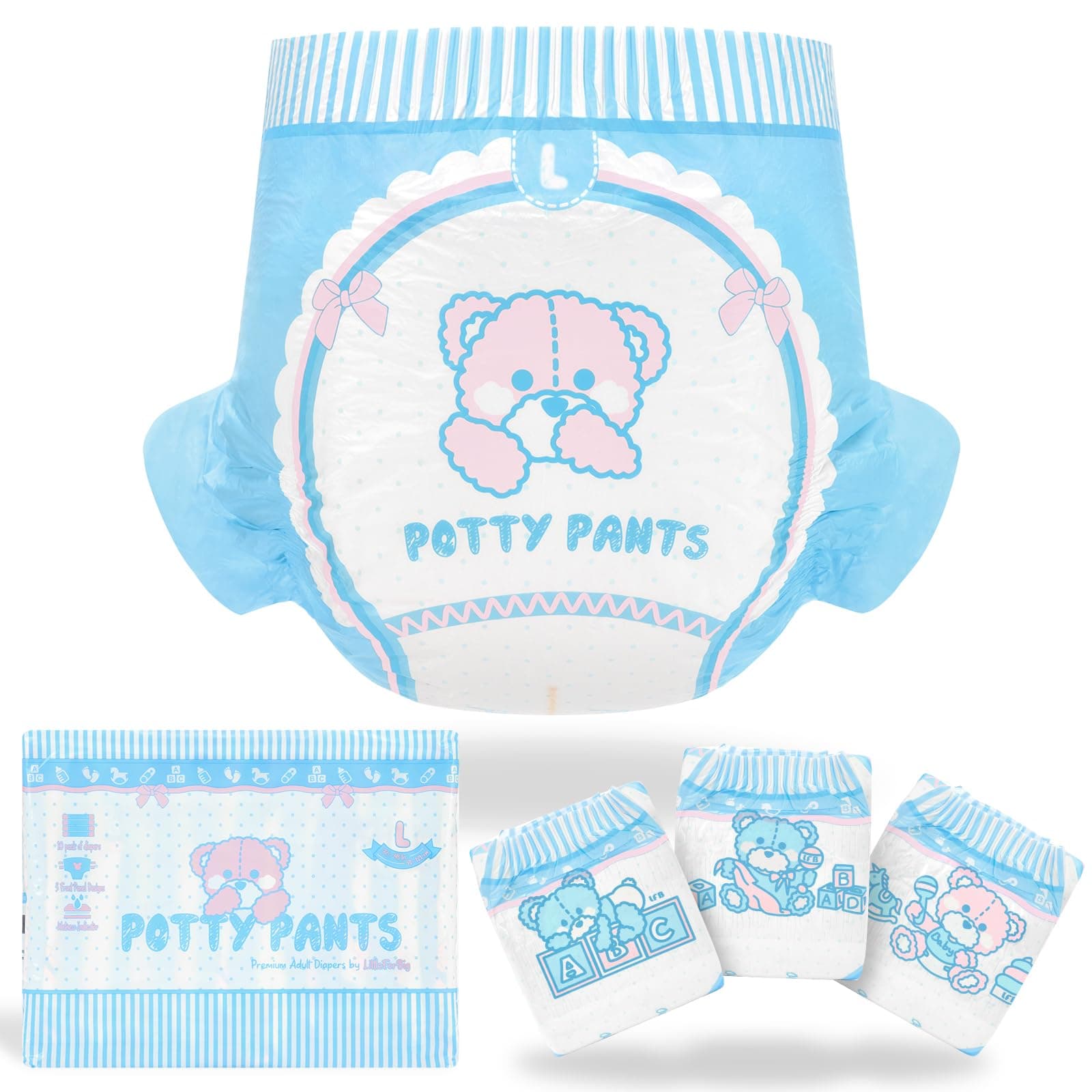LittleForBig 5500-5800 ml Adult Printed Diaper 10 Pieces - Potty Pants (L)