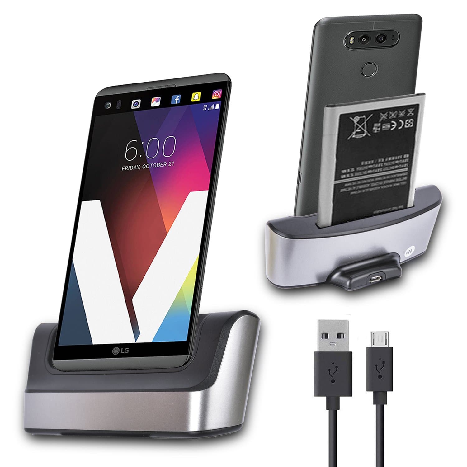 LG V20 Charger Dock Cradle, LG V20 Charging Station, Slook Dual Desktop Dock Charger with USB Cable-Support Charging Spare Mobile Cell Phone Charger Dock for LG V20