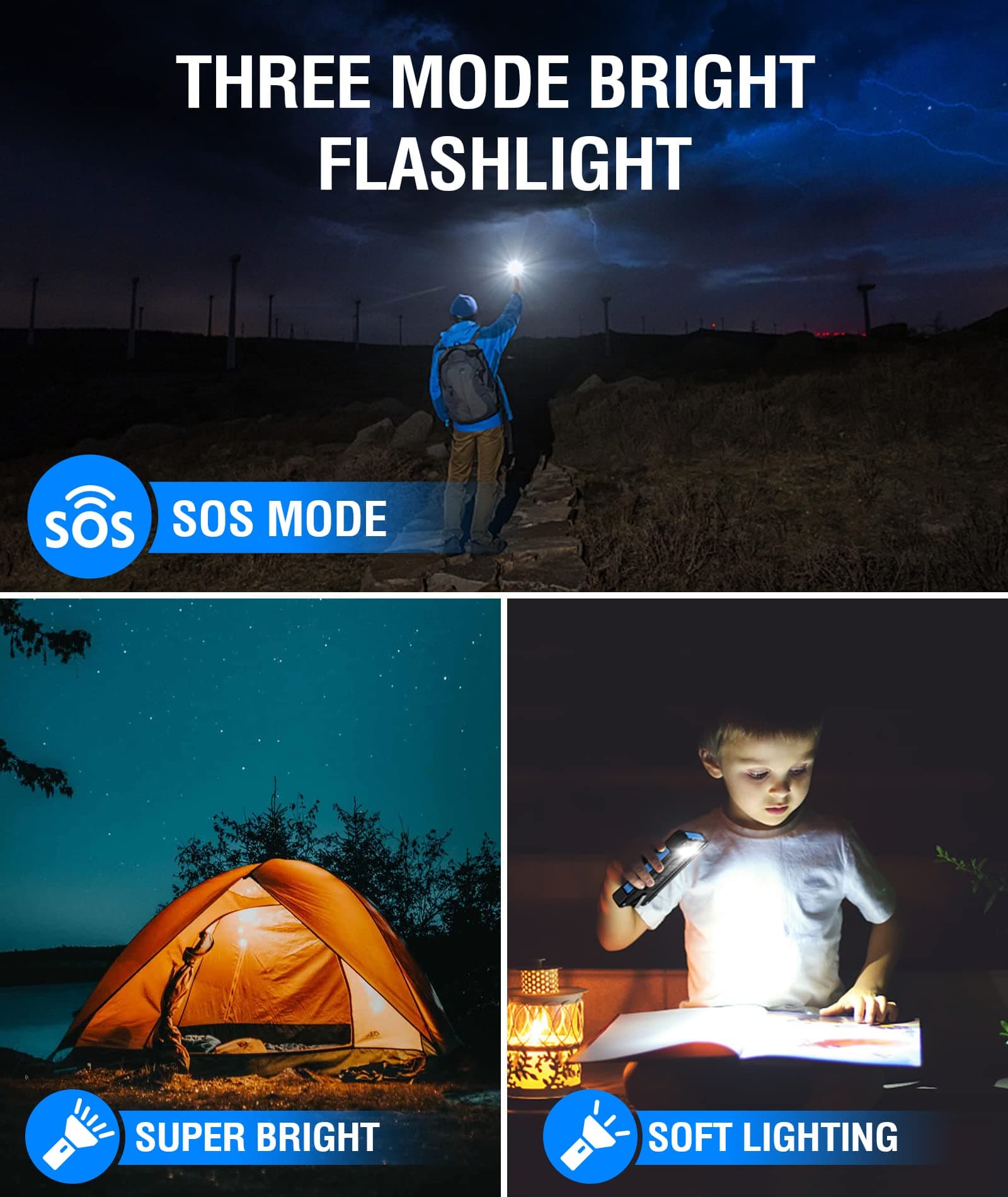 Solar Power Bank 38800mAh, Solar Charger with Suction Cup Mount Three Modes Flashlight-Steady/SOS/Strobe IPX7 Waterproof/Dustproof/Shockproof External Battery Pack 3 USB Charging Ports(Blue)