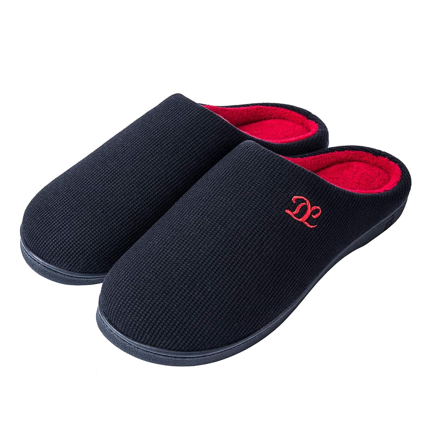 DL Mens Memory Foam Slippers - Comfortable House Slippers For Men, Indoor Outdoor, Closed Toe Black Gray Navy