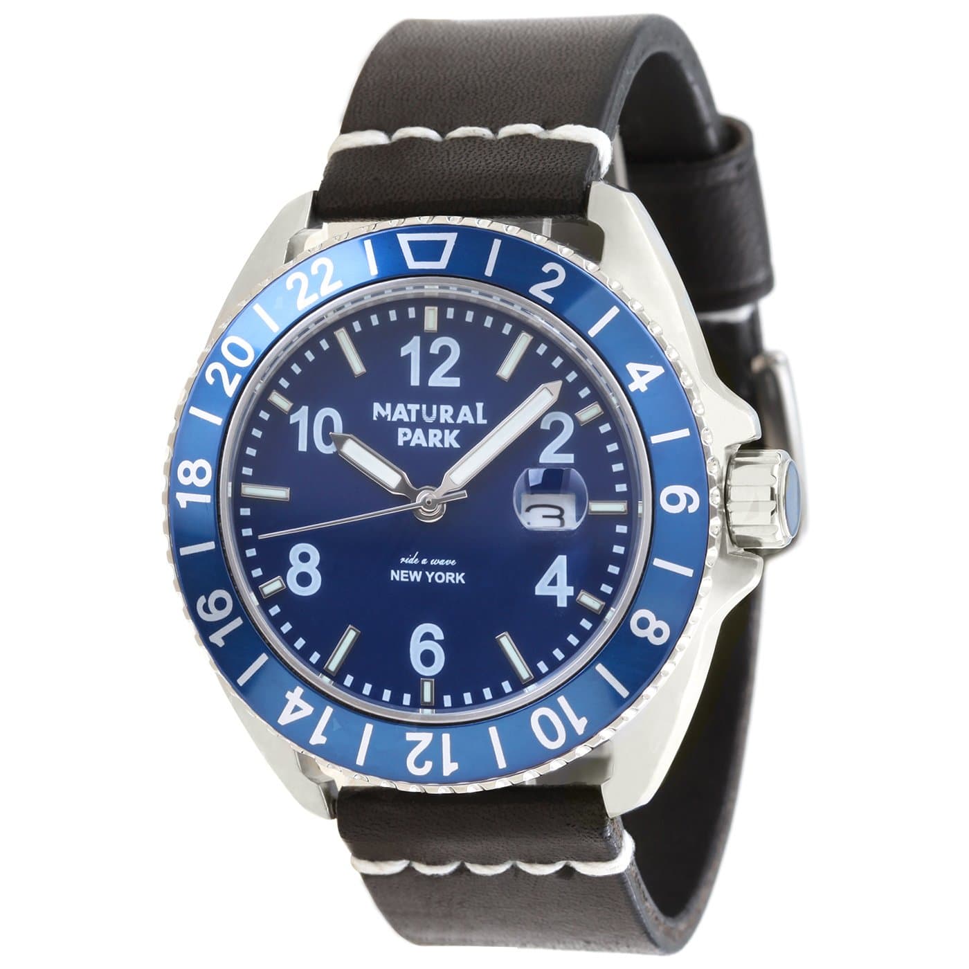 Natural Park Mens Unique Casual Quartz Watch with Luminated Hand with Leather Strap (Blue Dial)