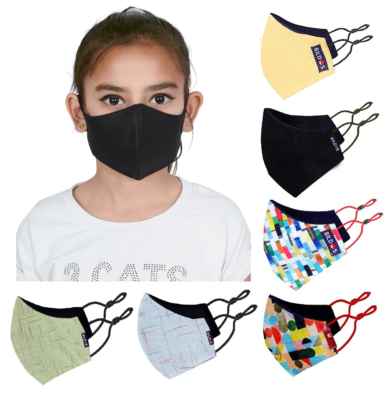 Cotton Mask For Kids (7 to 13 Years) with adjustable straps (Pack of 6)
