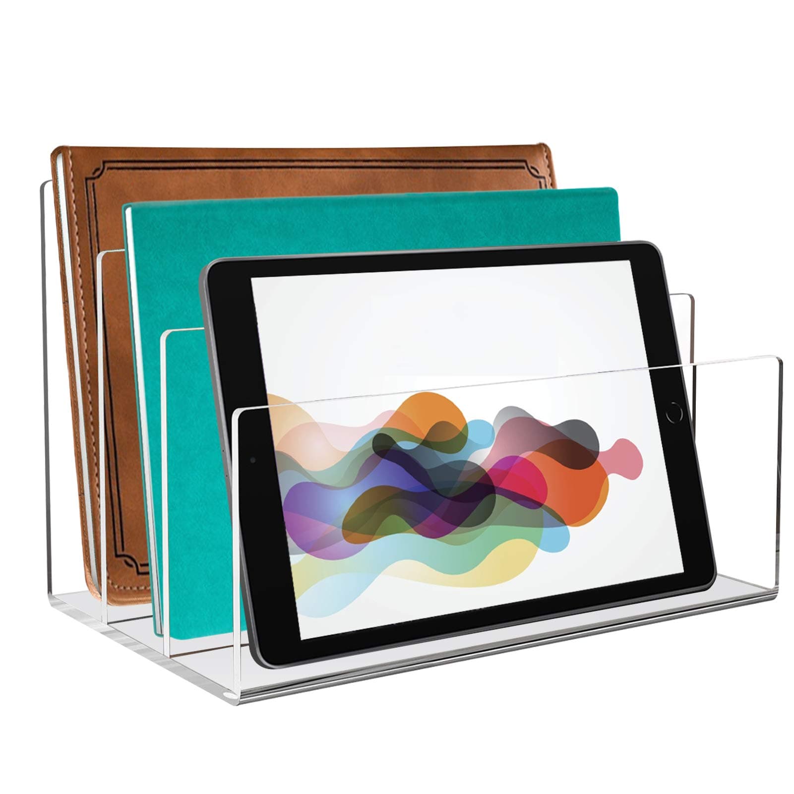 Acrylic File Holder, Clear File Sorter Desk File Organizer 3 Sections Office Desktop Rack 9" x 6.5" x 6.5"