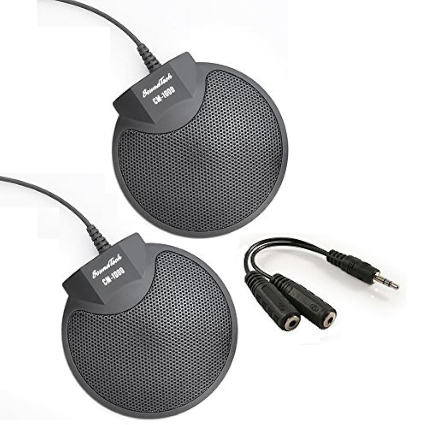 SoundTech Sound Tech CM-1000 (Pack of 2) Table Top Conference Meeting Microphone with Omni-Directional Stereo 3.5mm Plug & Audio Spliter