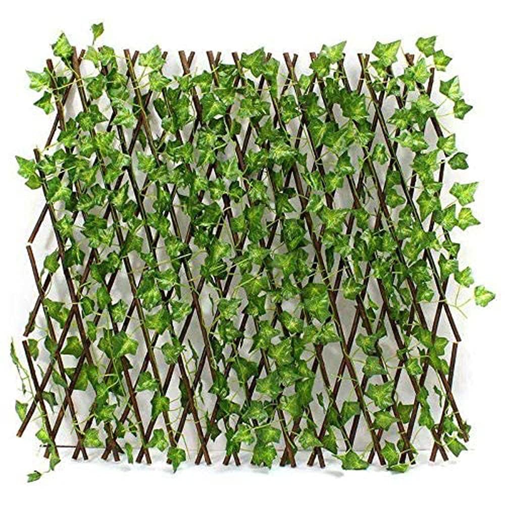 ๐๐ง๐๐๐๐จ๐ซ Expandable Bamboo Garden Fence with Artificial Green Ivy โ Wooden Trellis Privacy Screen for Outdoor & Home Decor, 175x119cm