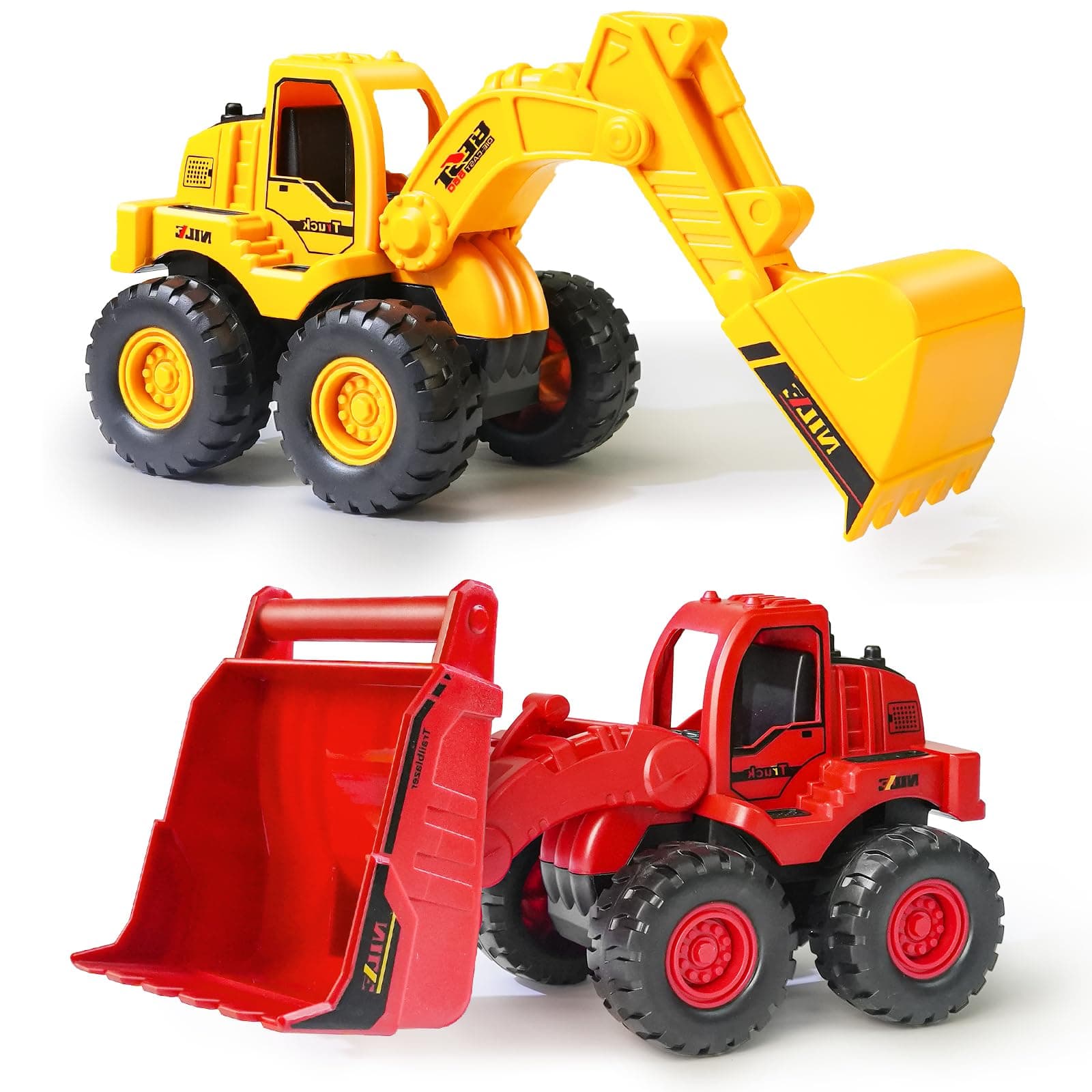 Beestech Construction Toys, Friction Powered Excavator Loader Truck Vehicles, Beach Sand Sandbox Toys for 3, 4, 5 Years Old Boys Kids Girls (2 Pack)