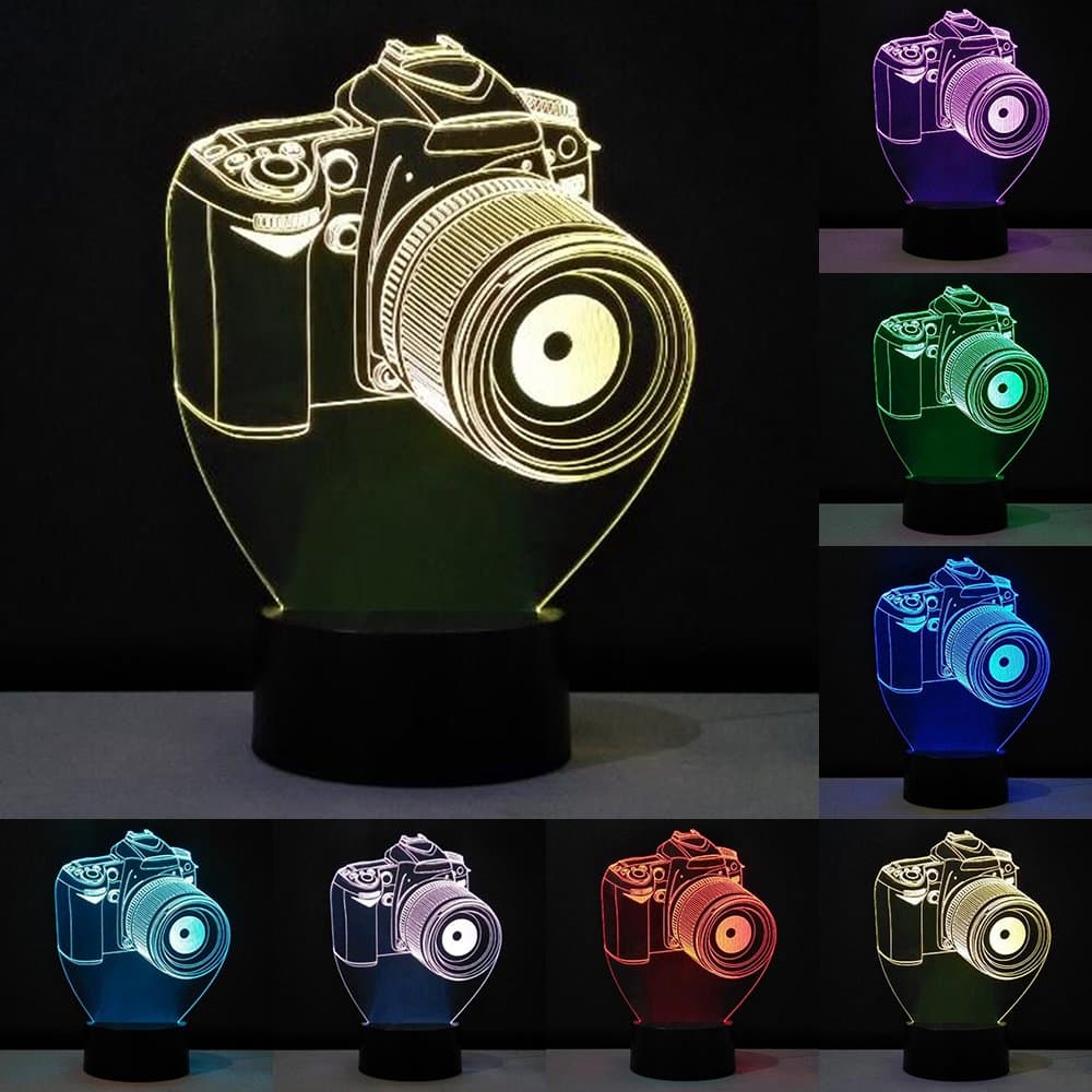 RUMOCOVO® Novelty 3D RGB illusion Night Light Camera LED Lamp USB Table Light Romantic Home Office Decorations Lamp Kids Gifts