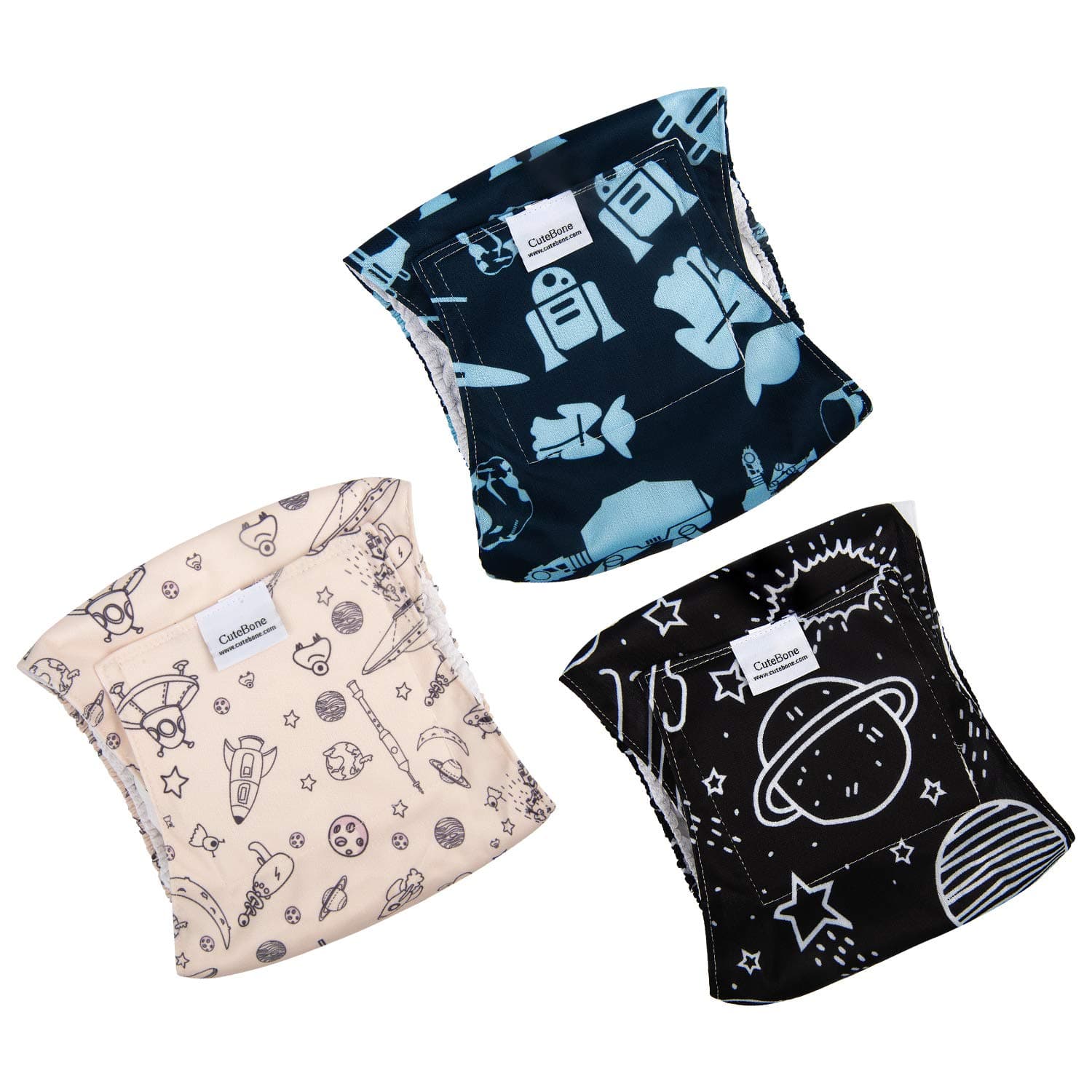 CuteBone Dog Diapers Male Washable Belly Band for Male Dogs Wraps 3pcs a Pack M Space&alien 3pcs