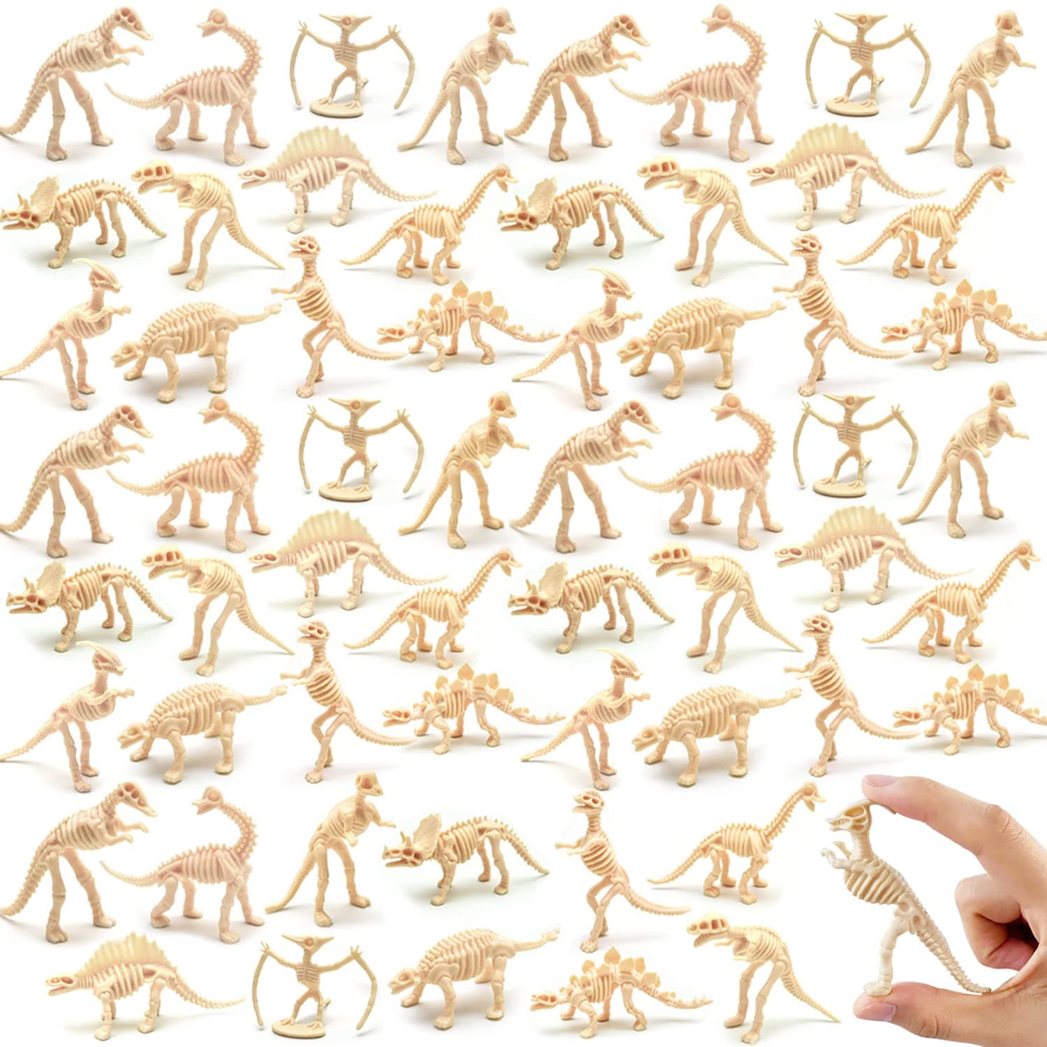 60 Pack Dinosaur Fossil Skeletons,Plastic Figures Dino Bones,Dinosaur Skeleton Toys for Dino Sand Dig,Science Play,Party Favor,12 Styles