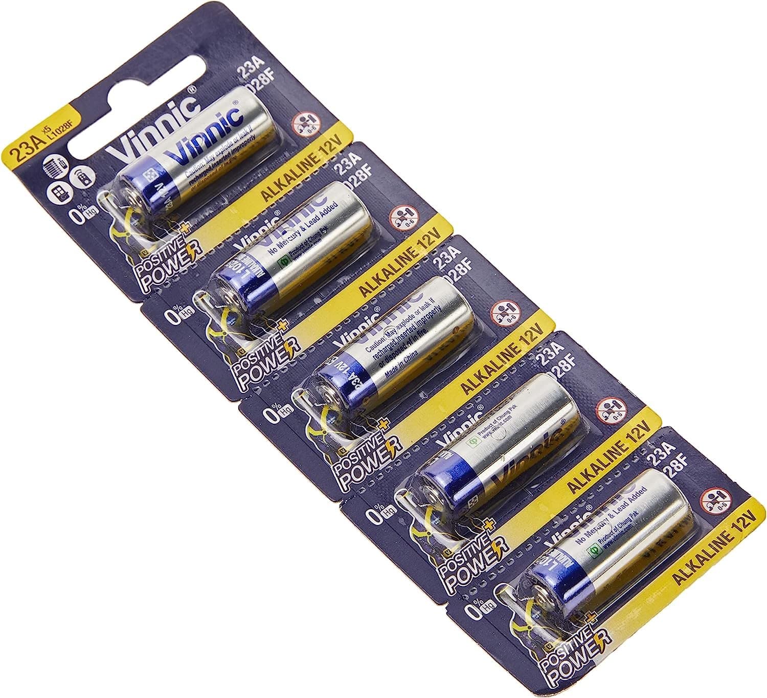VinnicL1028F – High Voltage Battery 23 A (MS21 / MN21) 5 Batteries, SR1130 (Package May Vary)