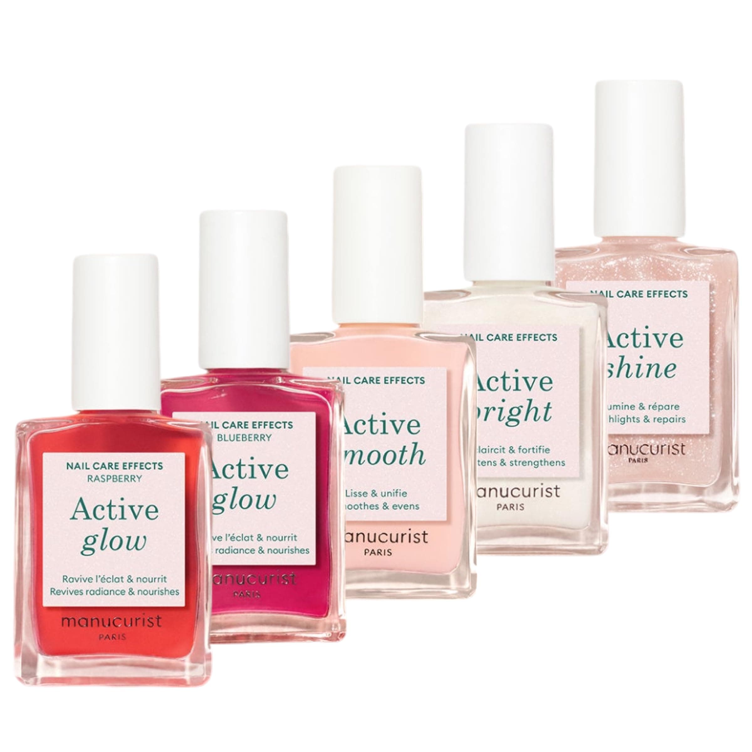 – Manucurist Rainbow Active Active Range Set of 5 Nail Care Products, 5 Nail Polish Without Lamp: Glow Raspberry, Glow Blueberry, Shine, Smooth, Bright, Beauty Gifts