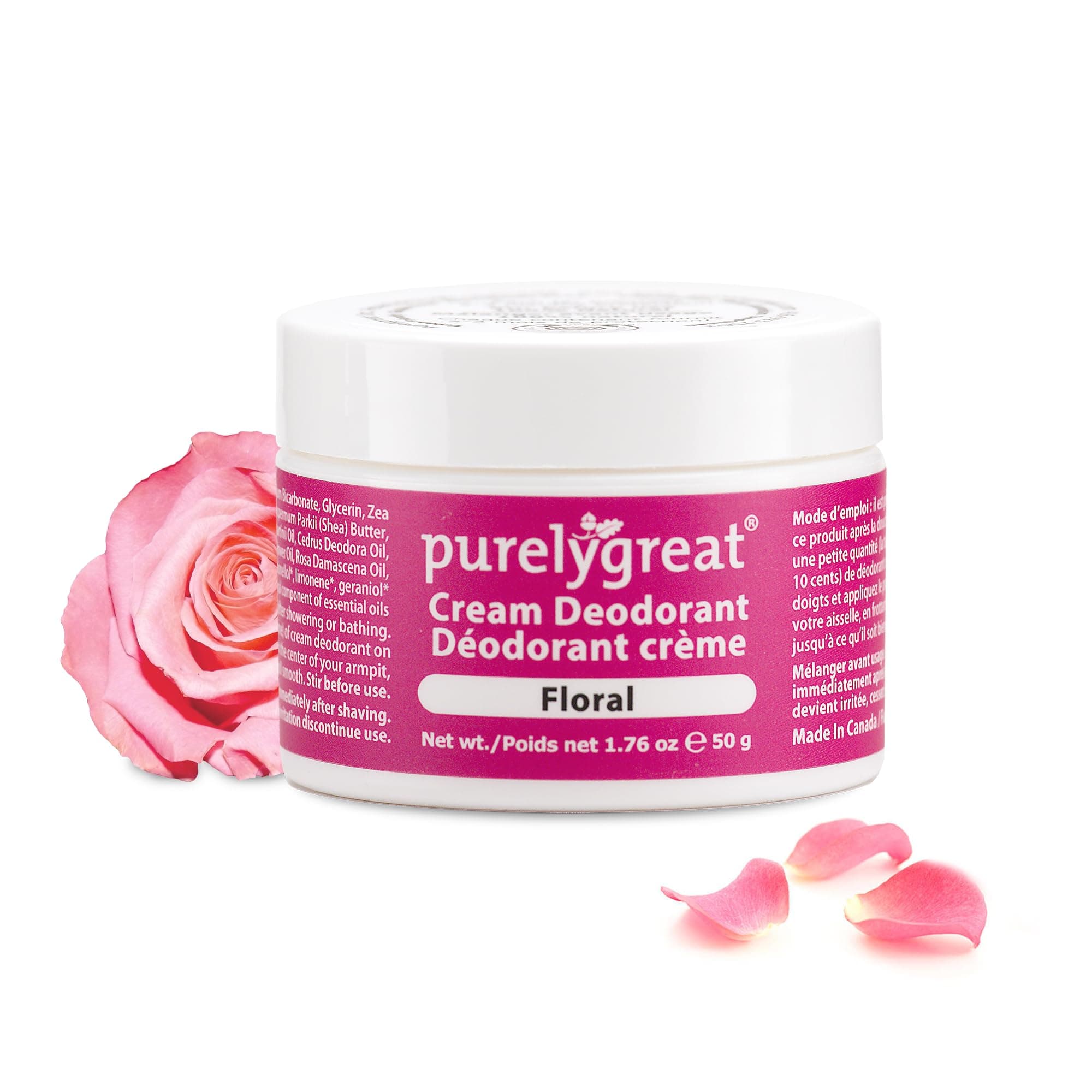 Purelygreat Natural Floral Cream Deodorant for Women & Men | Aluminum Free Deodorant Women & Men | Vegan & Long Lasting Odor Control | Chemicals, Parabens, BPA & Cruelty Free | 1.76 oz