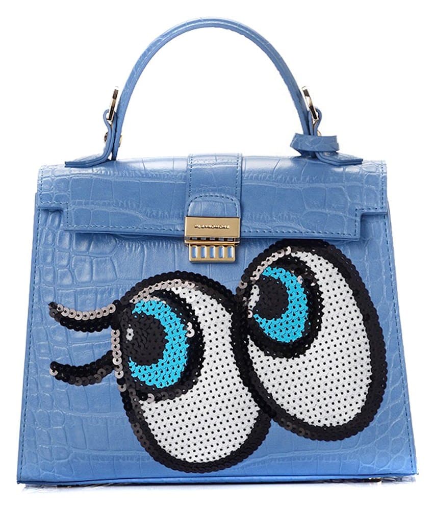 PLAYNOMORE Versatile Blue Tote Shoulder Medium-sized Handbag with Spangle and Automatic Lock for Women