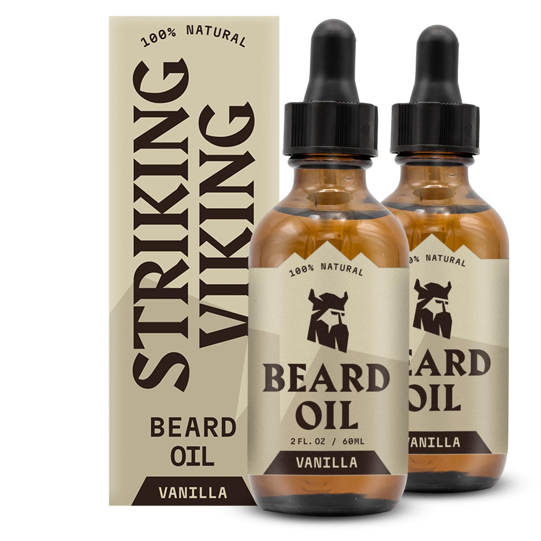 Striking Viking Beard Oil for Men - 2 Fl Oz, Pack of 2, Vanilla - Conditioning with Jojoba, Argan & Almond Oil - Promotes Fuller Growth with Beard Growth Serum - Soothes Itch with Tea Tree Extract