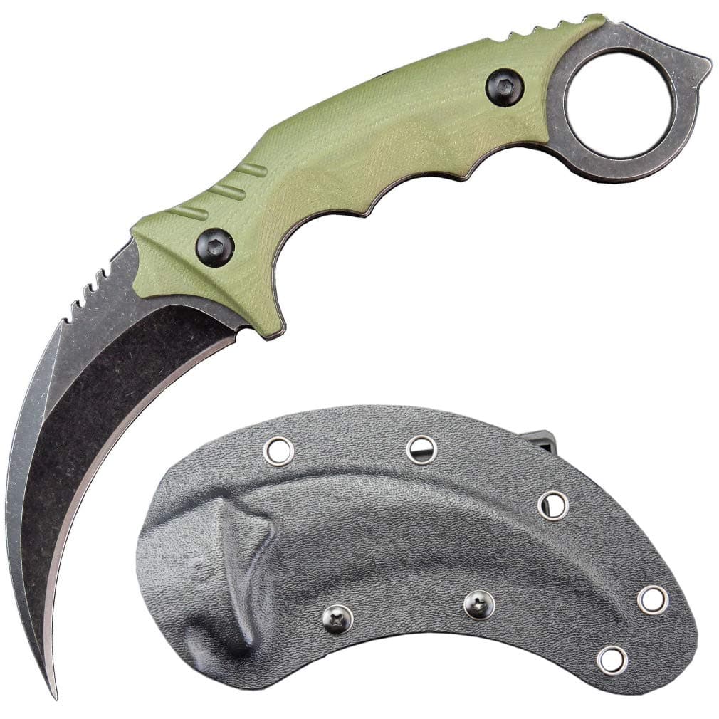Ccanku C1111 Fixed Blade Knife D2 Steel Blade G10 Handle Claw Knife with Kydex Sheath for Outdoor Survival (Army green)