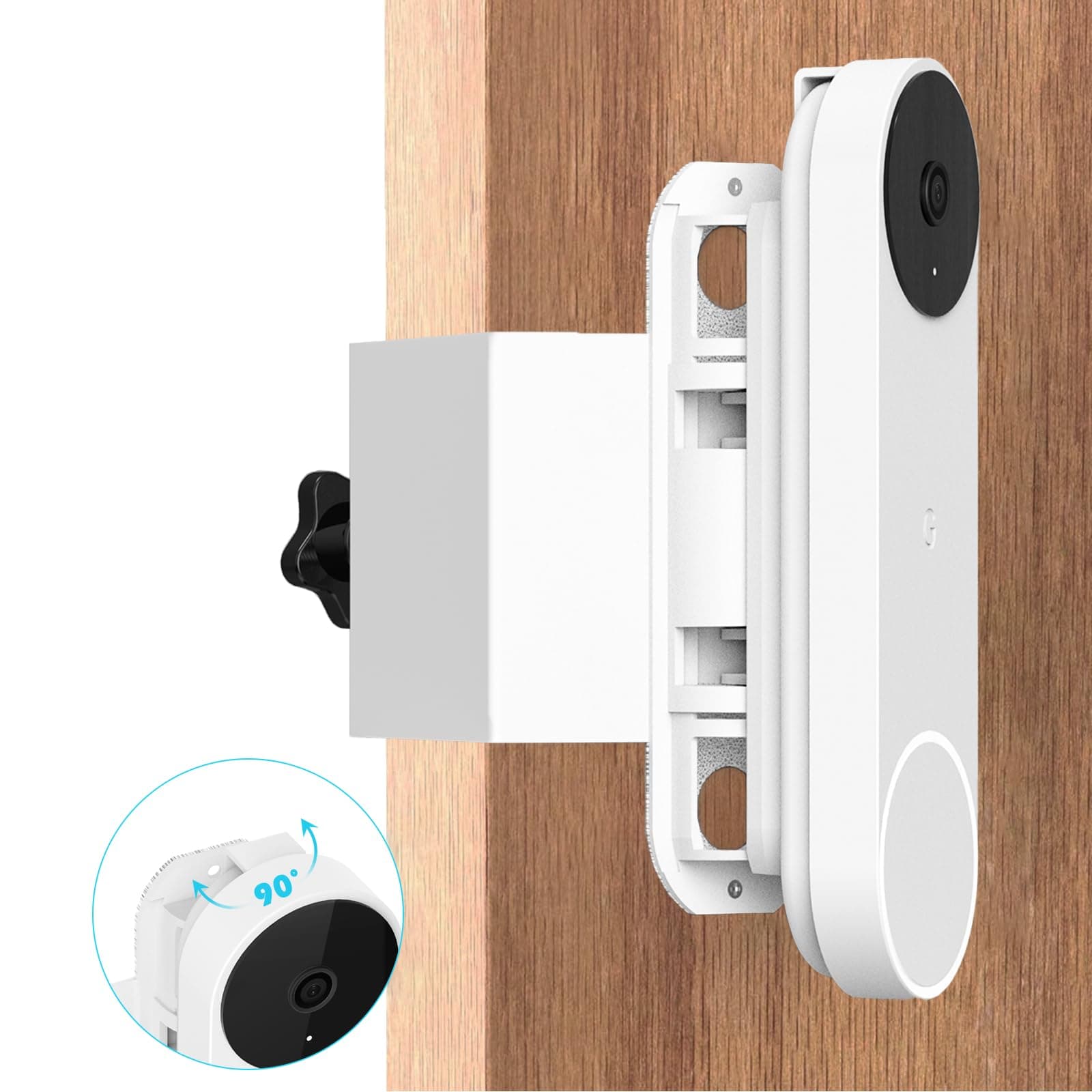 Anti-Theft Adjustable Mount for Google Nest Doorbell (Battery), No Drill Mount for Google Doorbell Camera, Adjustable (45° Left and Right) Angle for Apartment Home Renters, White