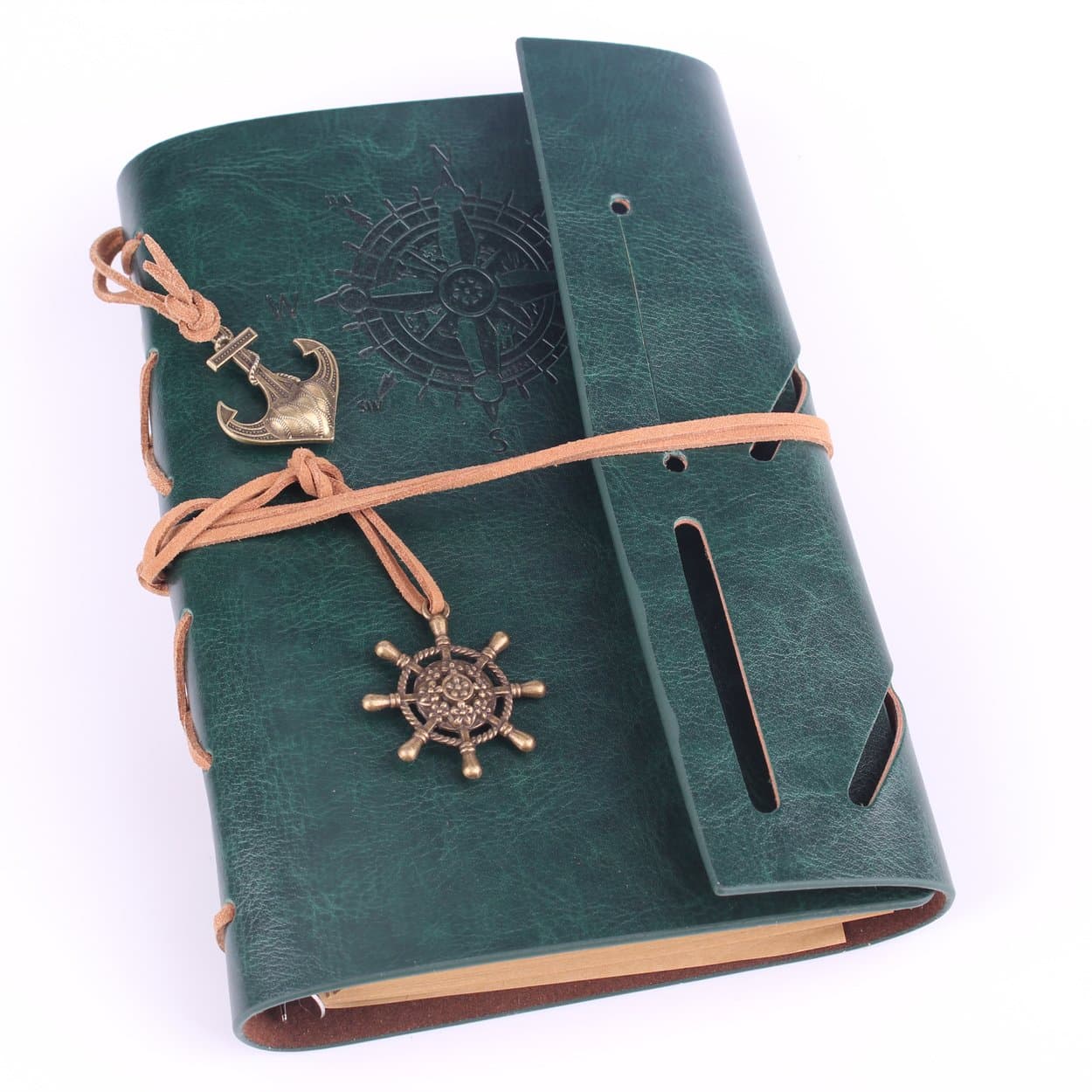 Jabux Pu Vintage Retro Leather Cover Notebook Journal Blank String Nautical (Large, Green) Office Product