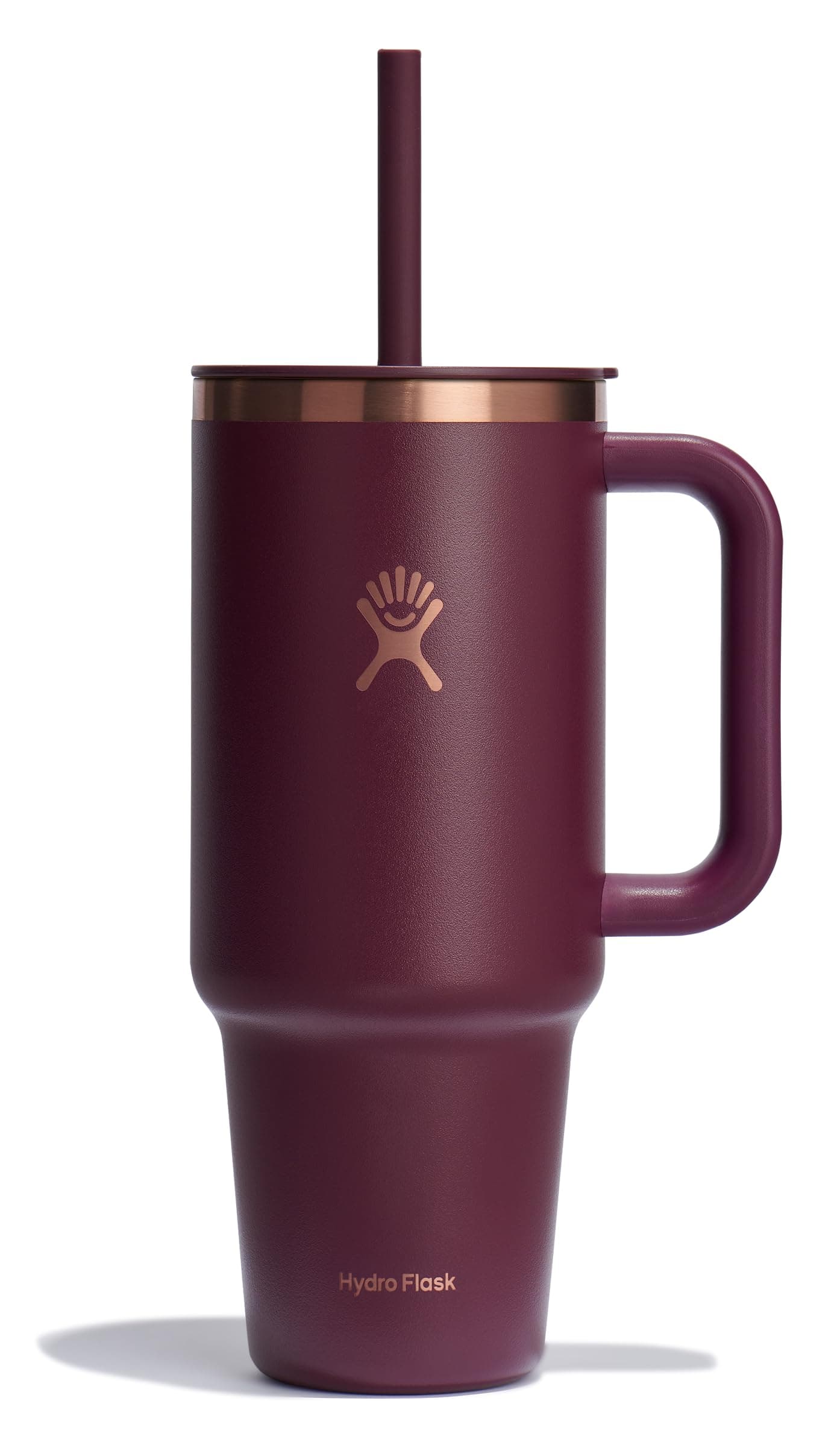 Hydro Flask 40 Oz Travel Tumbler with Handle, Lid and Straw - Insulated Stainless Steel in Black Cherry Rose Gold