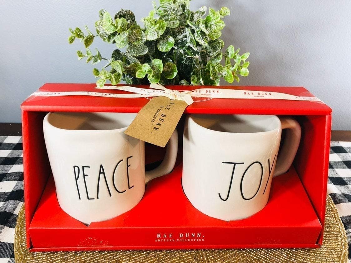 Rae Dunn Set of 2 Mugs PEACE & JOY Artisan Collection