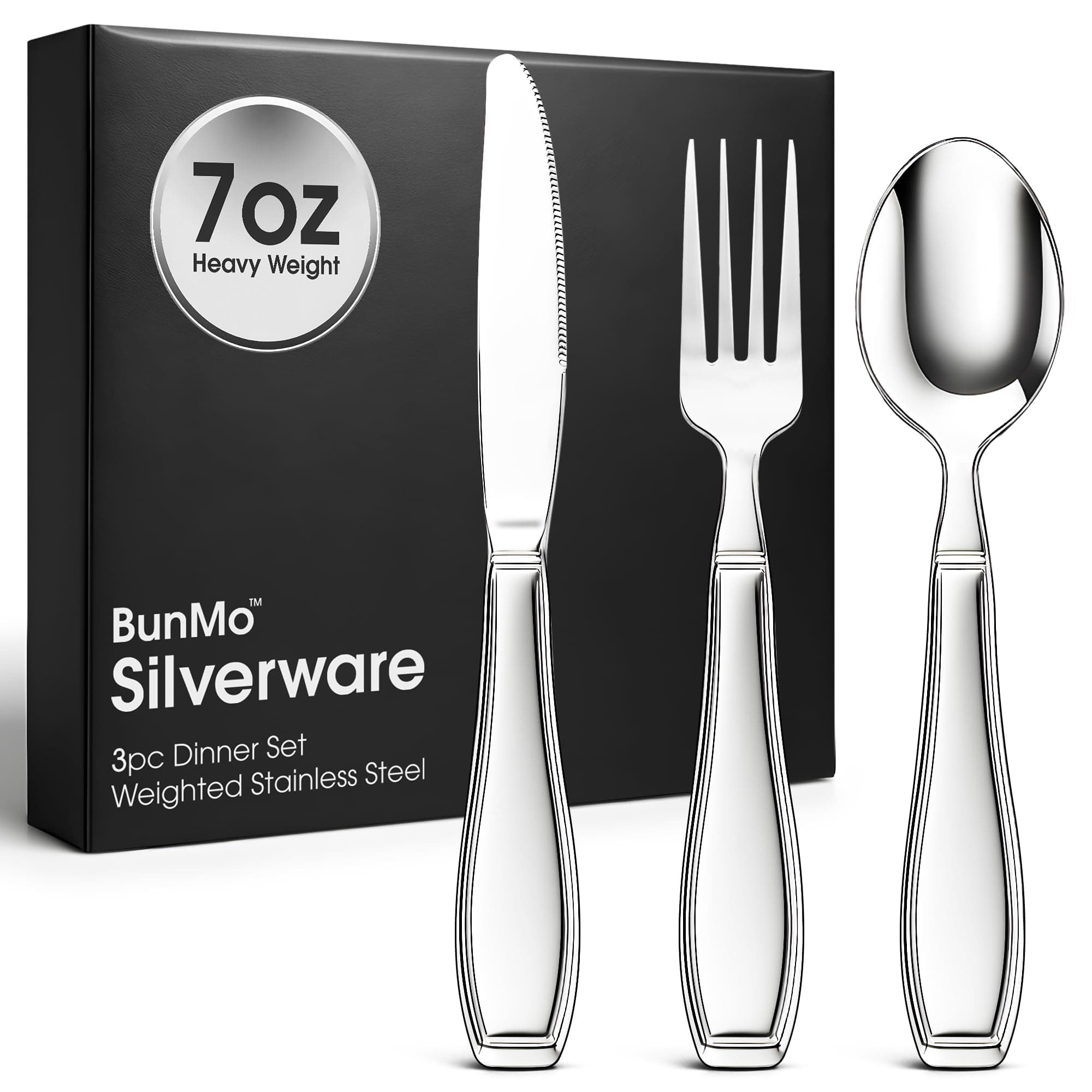 Weighted Utensils for Tremors and Parkinsons Patients - Heavy Weight Silverware Set of Knife, Fork and Spoon - Adaptive Eating Flatware (3 Pieces)