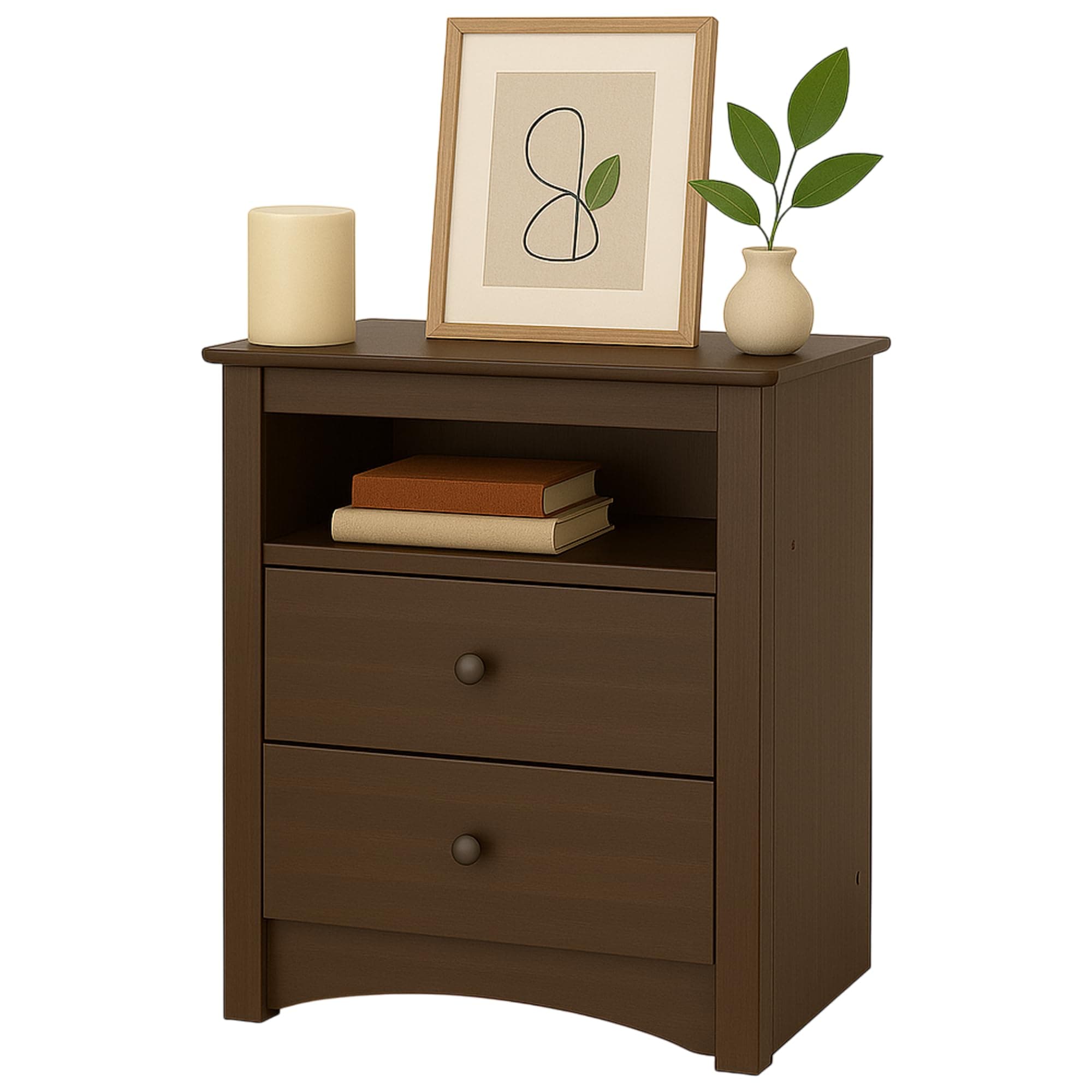 Sonoma 2 Drawer Nightstand: Elegant Bedroom Furniture, Bedside Table with Open Shelf, 23.25"W x 16"D x 28"H, Espresso