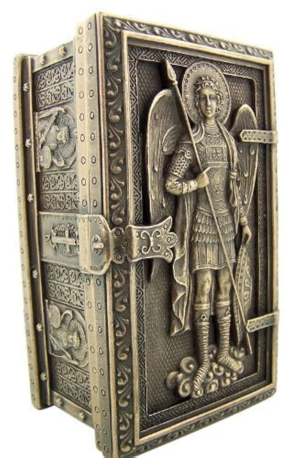 US Religious Gifts Archangel Saint St Michael Cold Cast Bronze Rosary Relic or Keepsake Case Framed Trinket Box