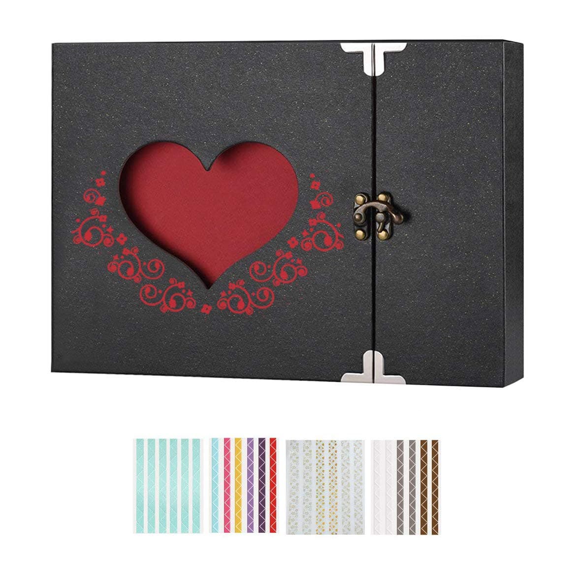 AOBETAK Photo Albums DIY Scrapbook Kit with 30 Black Pages and Accessorries, Large Vintage Memory Book Album,Present for Love Dad Baby Anniversary Valentine Idea for Boy Girl-friend,Gift Box Include