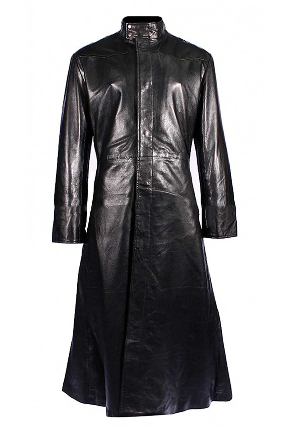 Black Leather Trench Coat - Men’s Genuine Vintage Lambskin Leather Full Length Classic Long Duster Overcoat