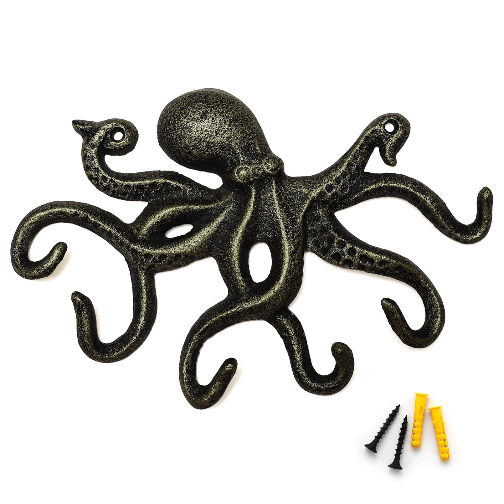 Key Holder for Wall, Octopus Wall Hooks Decorative for Hanging, Cast Iron Coat Hooks/Towel Hooks with 6 arms - Bronze