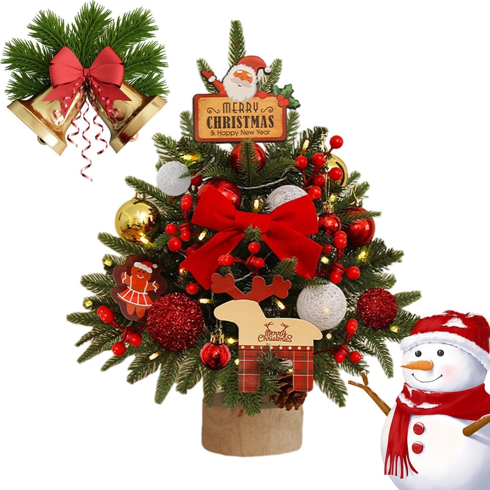 GenericTabletop Mini Christmas Tree with LED String Lights Artificial Small Christmas Tree Mini Christmas Tree Light for Christmas Table Top Desk Decor Home Indoor Decoration (red)