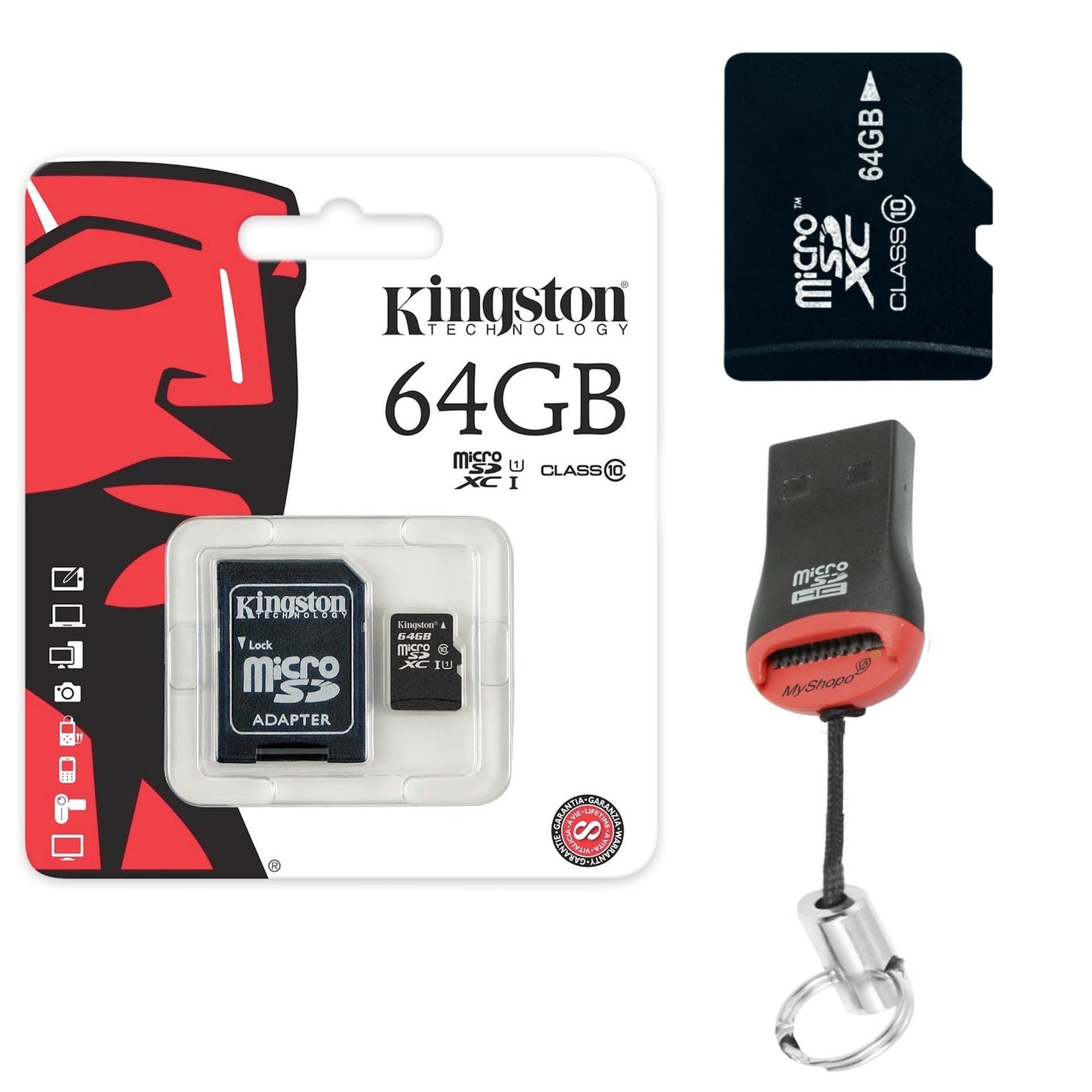 Original Kingston 64GB SDHC 64GB microSD Memory Card + Card Reader for Samsung Galaxy S8 Active