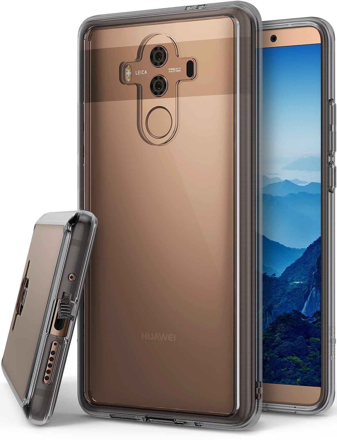 Ringke Fusion Case Compatible with Huawei Mate 10 Pro, Crystal Clear PC Back TPU Bumper [Drop Protection/Shock Absorption Technology] [Attached Dust Caps] Raised Bezels Protective Cover - Smoke Black