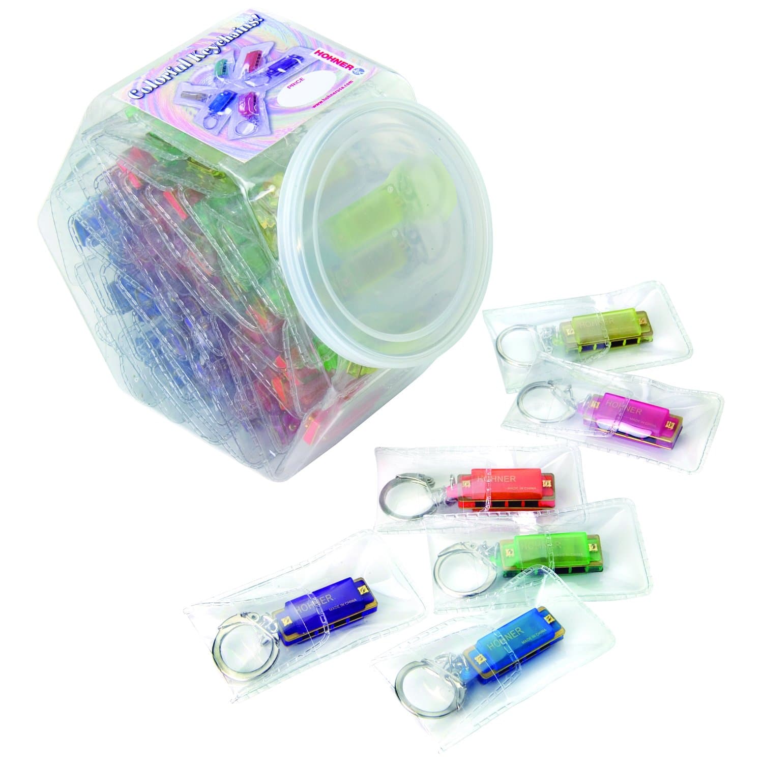 Hohner TMK48 Mini Colored Harmonica Keychain, 48 Piece, Retail Display Pack