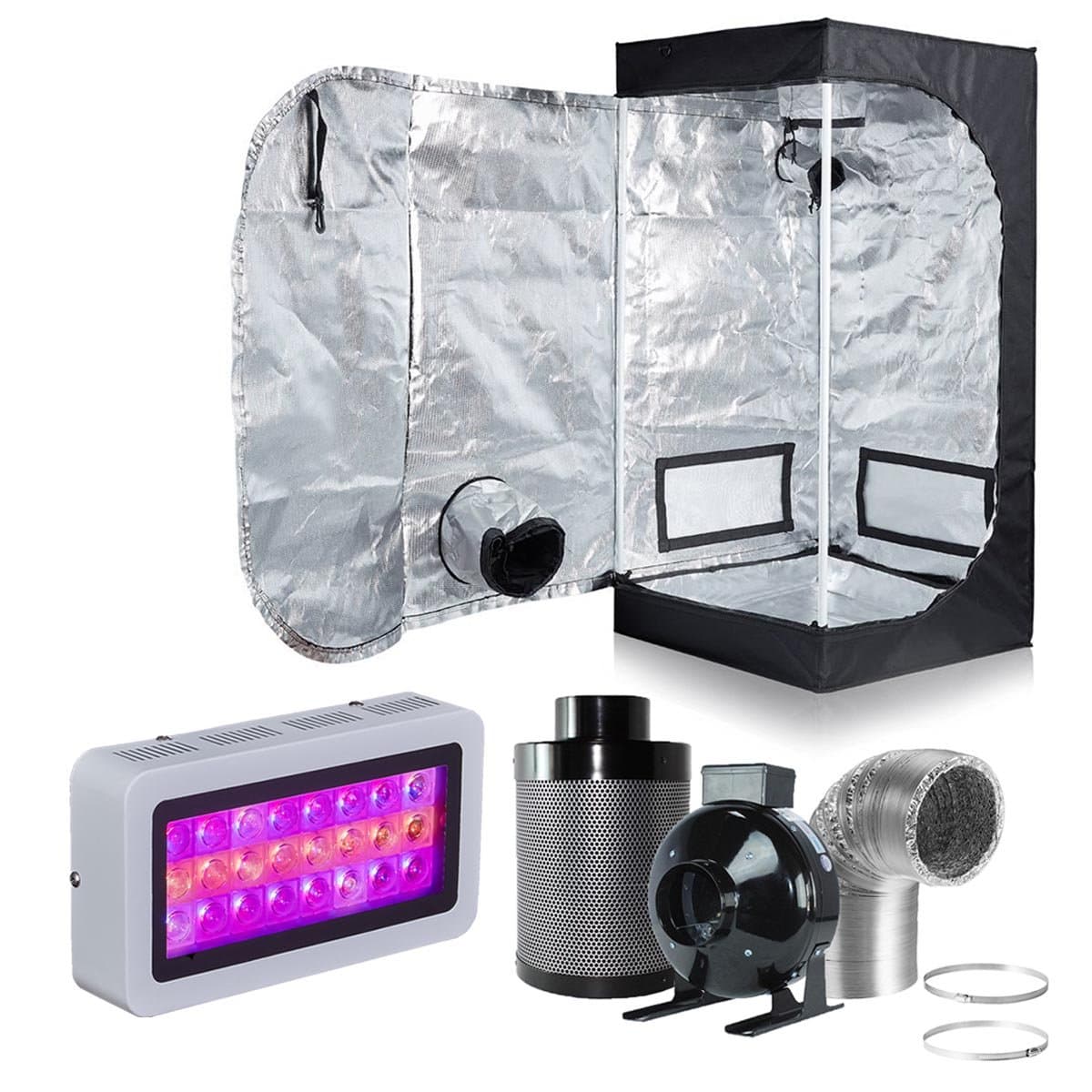 300w/600w LED Grow Light+Multi-Sized Grow Tent+4" Inline Fan Carbon Air Filter Ducting Combo for Hydroponic Indoor Plant Growing System (300W LED+24''X24''X48''Grow Tent+4''Filter Kit)